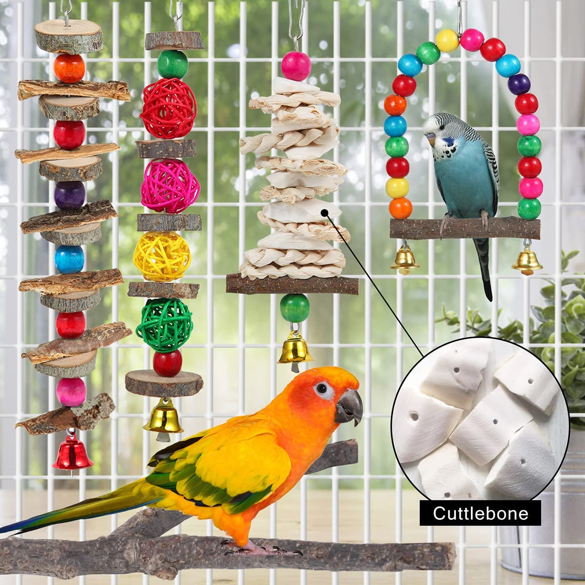 Bird Perch Bird Toys Parakeet Toys,Bird Cage Accessories Wooden Chew Toys Perch Stand for Parrot Conure Cockatiel Lovebird Parrotlet Budgie Finches and Other Small to Medium Sized Birds image number 5