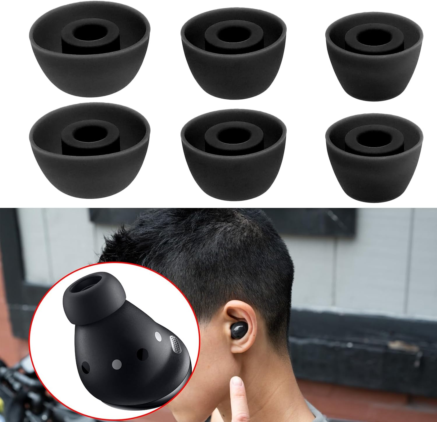 6 Pairs Silicone Earbuds Compatible with Samsung Galaxy Buds 2 Pro Replacement Earbuds Tips Small/Medium/Large 3 Size, Black image number 5