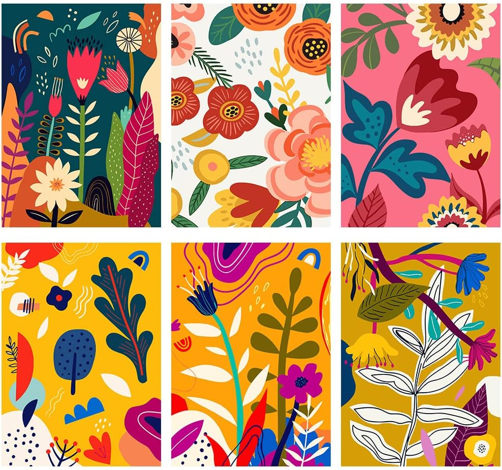 6 Pack Paint by Numbers for Adults- DIY Acrylic Painting Paint by Numbers Kits on Canvas without Frame, Simple Flower Oil Painting for Home Wall Decor 9.8X13.8Inch