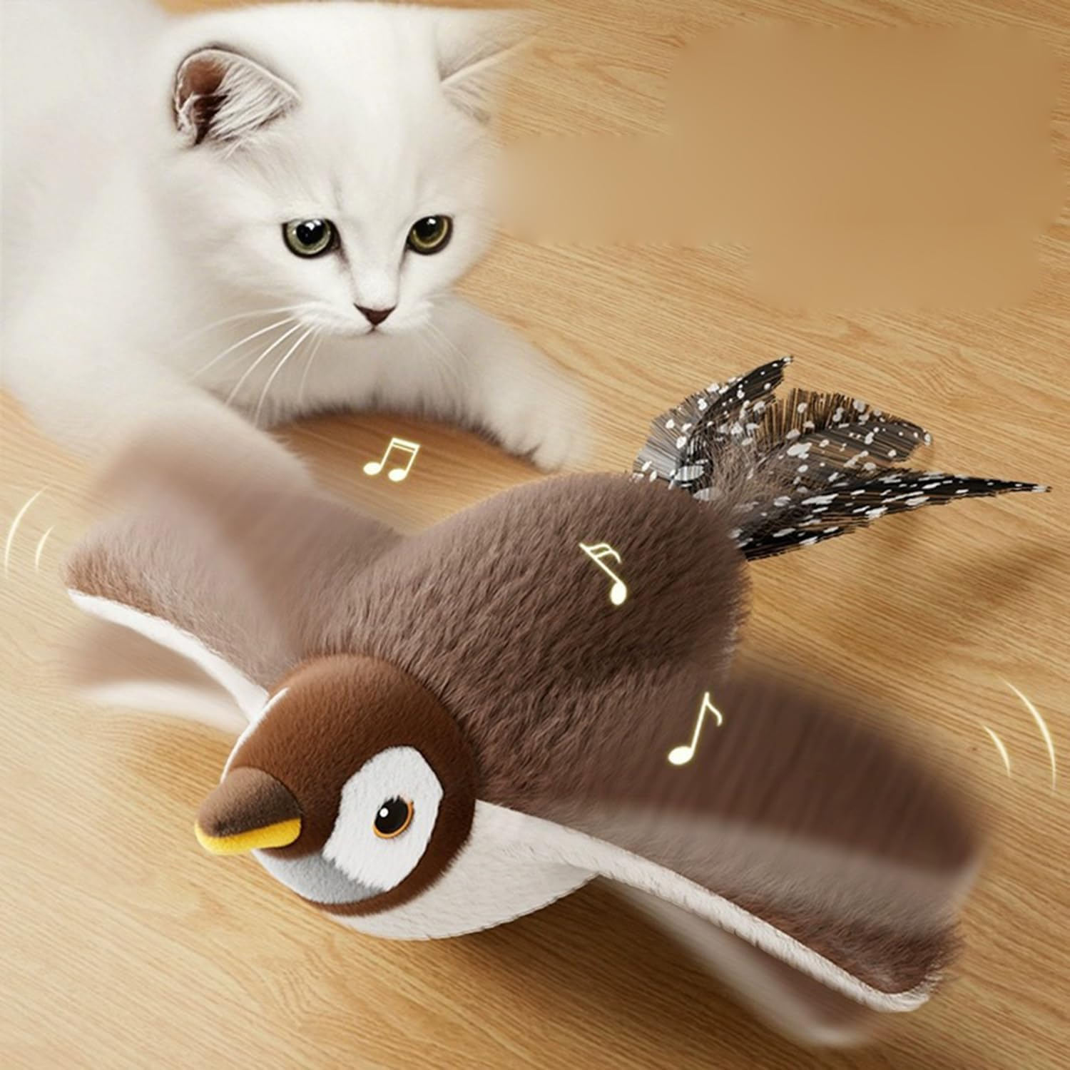 Cat Toys, Flapping Wings Sparrow Interactive Catnip Toys, Simulation Bird Singing Cat Toy, Electric Interactive Cat Toys for Indoor Cats, Rechargeable (Sparrow) image number 4
