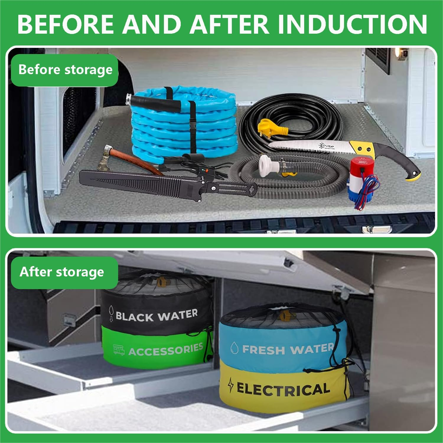 4 Pack Waterproof RV Hose Storage Bag with Identification Tags for RV Storage and Organization,4 Colors for Sewer Hoses, Fresh Water Hoses, Electrical Cords, Camper Tools Accessories image number 6