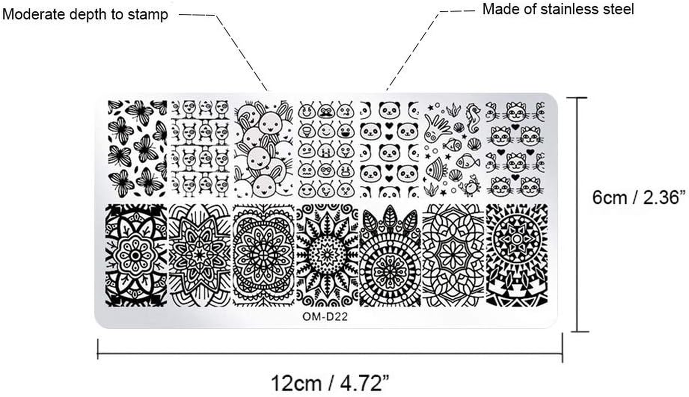 WOKOTO 5Pcs Nail Art Plates Stamping Set Fruit Animal Cat Panda Mandala Image Design Plates Stamping Nail Art Kit image number 1