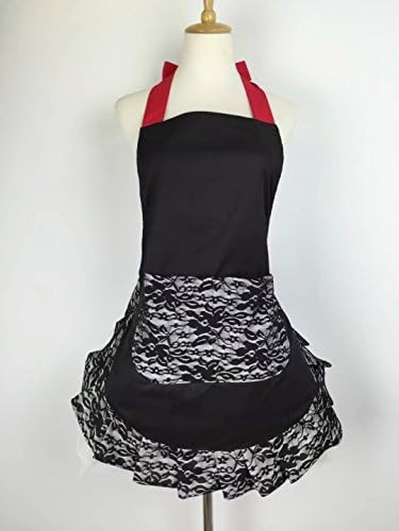 Hyzrz Cute Lace Flirty Apron with Pocket Fun Retro Sexy Cooking Aprons for Women Girls image number 3