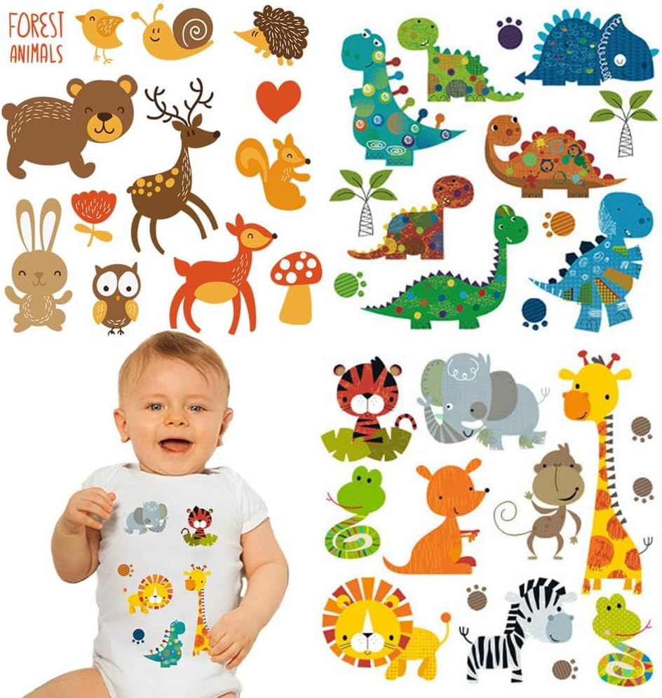 Kids Patches Lovely Animal Iron on Transfer Stickers with Many Different Cute Lion Cow Leopard Cartoon Things Appliques Stickers Boys Girls Children Clothes Decor Free DIY 4 PCS