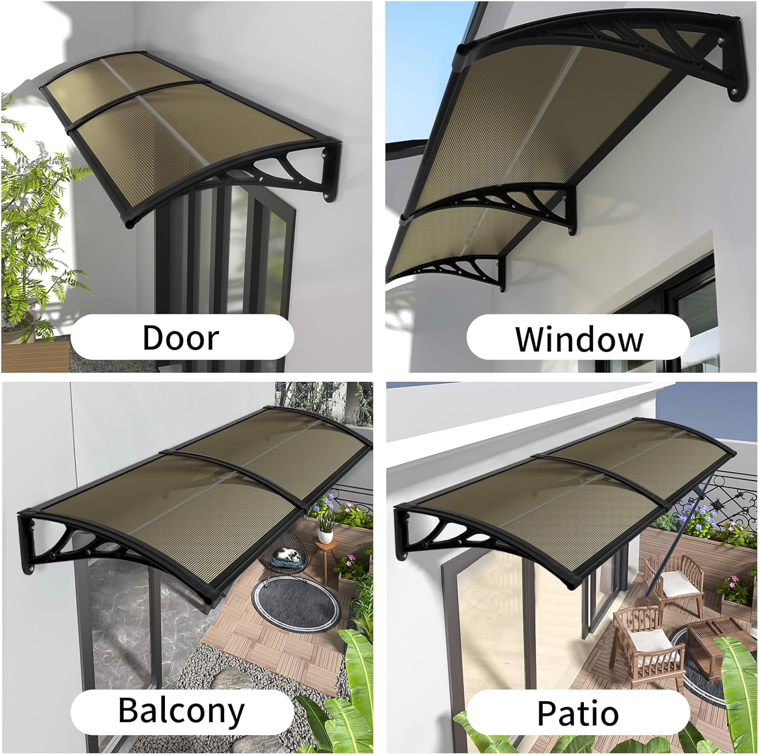 1M X 2M Brown Window Canopy Awning, Window Door Awning for Rain, Heavy Duty Window Awnings Sun Shade, Durable Door Awnings Rain Shelter, Reinforced Window Canopy with Black Bracket Outdoor image number 3