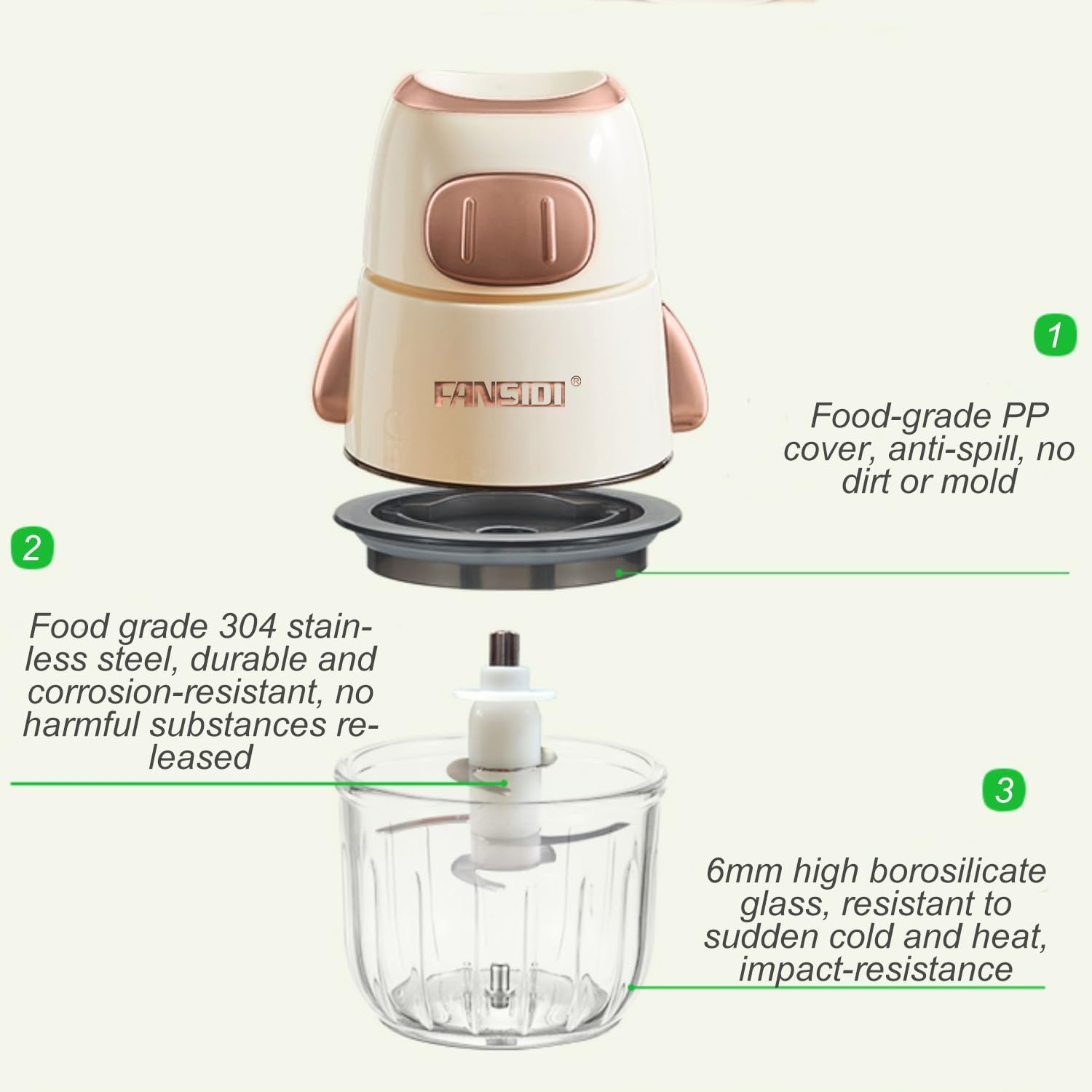 FANSIDI 2024 Baby Food Processor | Baby Food Maker - Multi-Function Food Blender for All Stages of Baby'S Growth, Puree, Fruit,Vegetable, Meat, Compact Baby Food Grinder with 1 Durable Glass Container image number 4