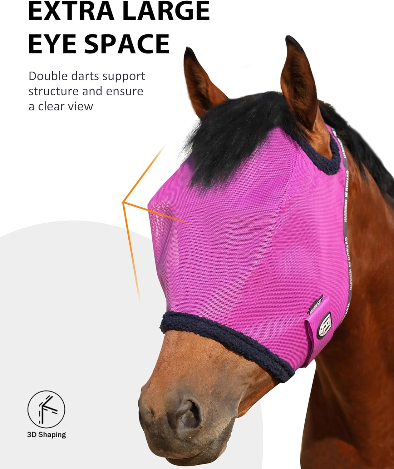 Harrison Howard All round Mesh Horse Fly Mask UV Protective with Fleece Padded Edging Purple L