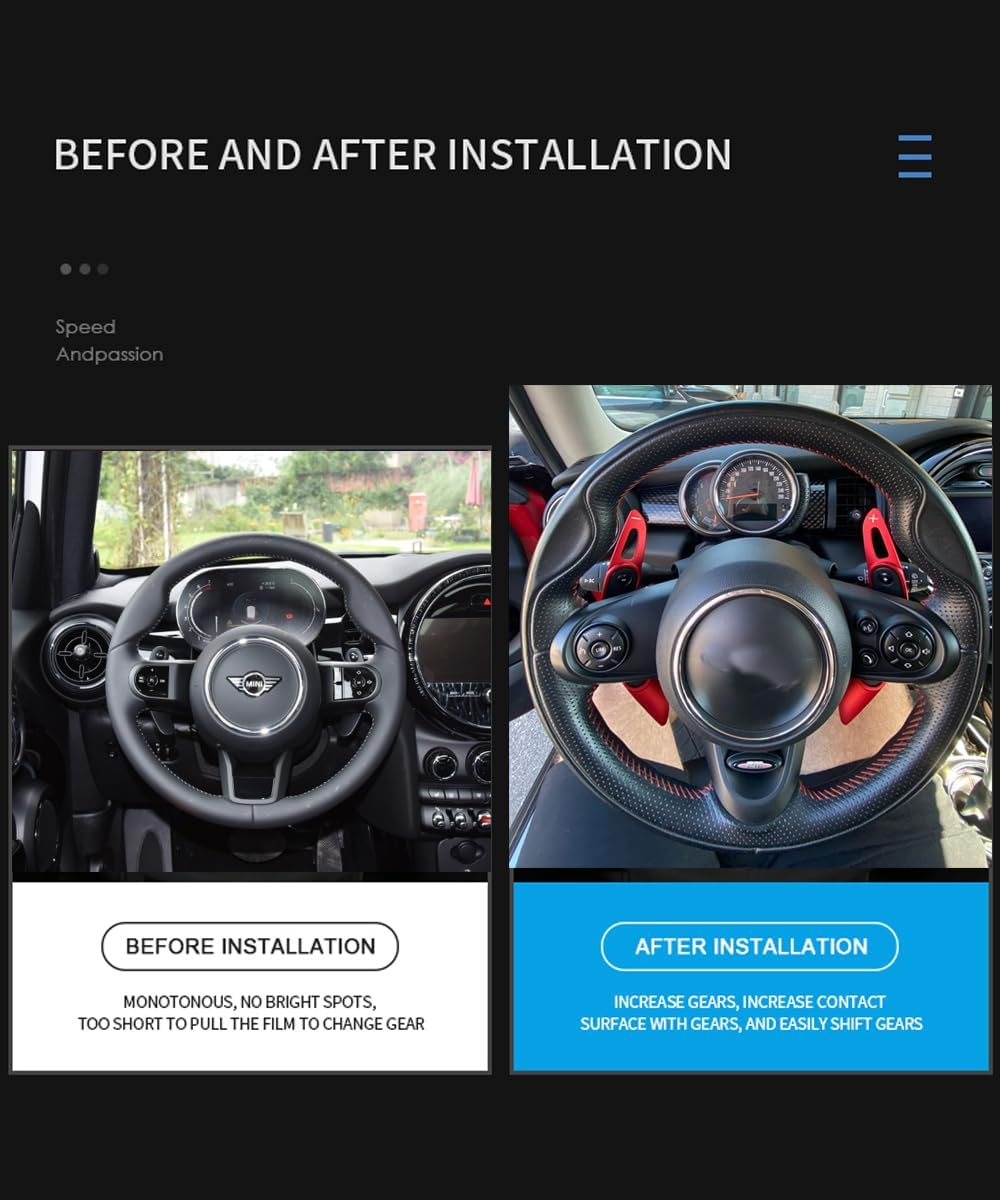 HIBEYO Paddle Shifter Extensions for BMW Mini MK3 F54 F55 F56 F57 F60 Cooper Metal Steering Wheel Paddle Shifter Trim Cover Interior Decoration Accessories Aluminum Alloy-Red - Black image number 3