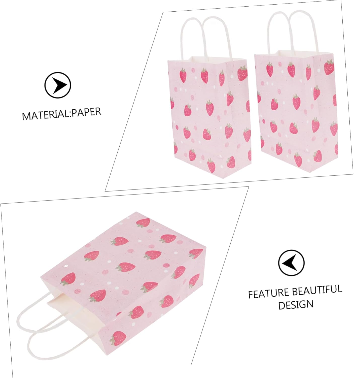 Partykindom 16Pcs Strawberry Present Bags with Handles Cute Paper Party Favor Bags for Birthday Showers and Holiday Festivals Small for Treats and Goodies image number 5