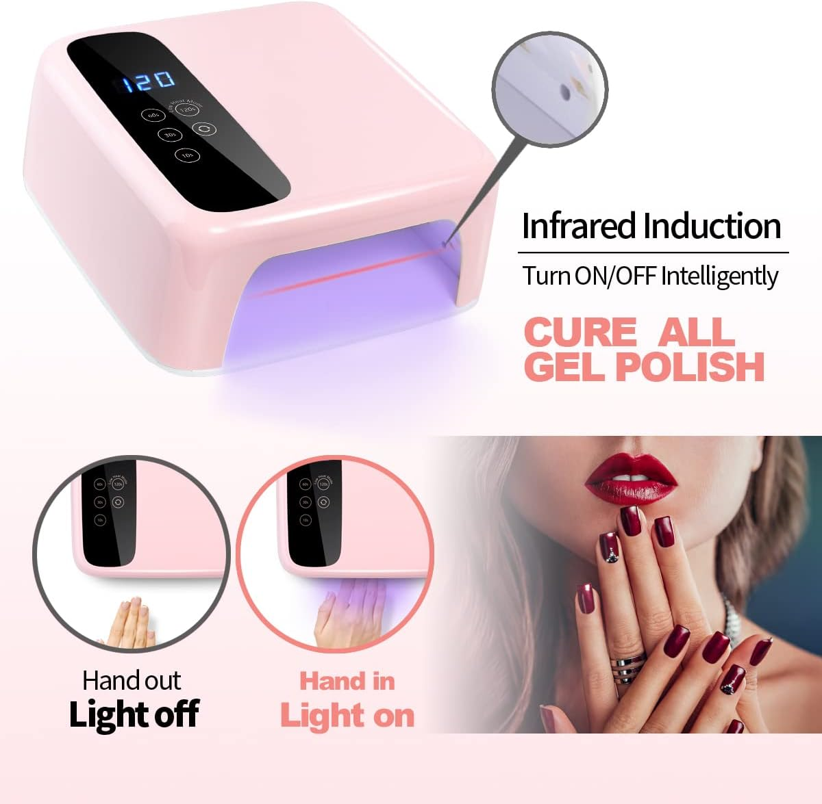 BETE Cordless LED Nail Lamp - 72W Rechargeable, 36 Beads Gel UV LED Nail Dryer with 4 Timer Settings and LCD Display image number 6