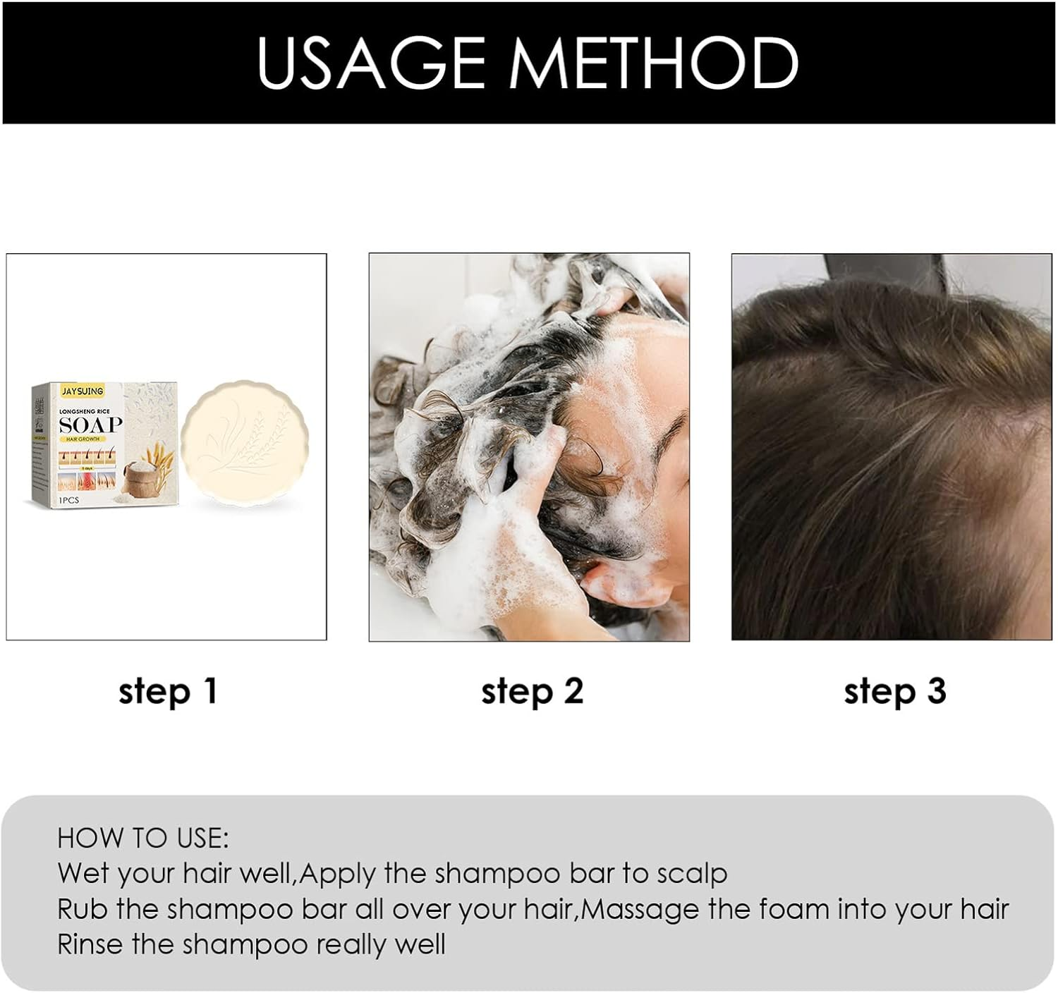 1Pc Hair Growth Rice Soap Shampoo Bar Nourish Hair Root Balance Oily Scalp Increase Hair Volume image number 5