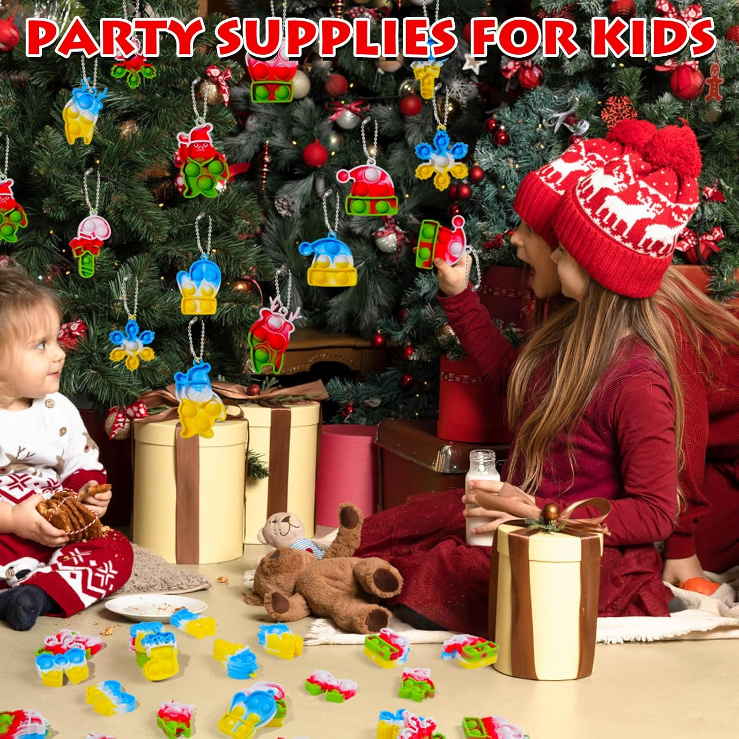32 PCS Pop Fidget Keychain Toys: Stress Relief Silicone Bubble Sensory Toys - Party Favors for Kids 8 - 12 - Birthday Gifts Christmas Tree Stocking image number 4