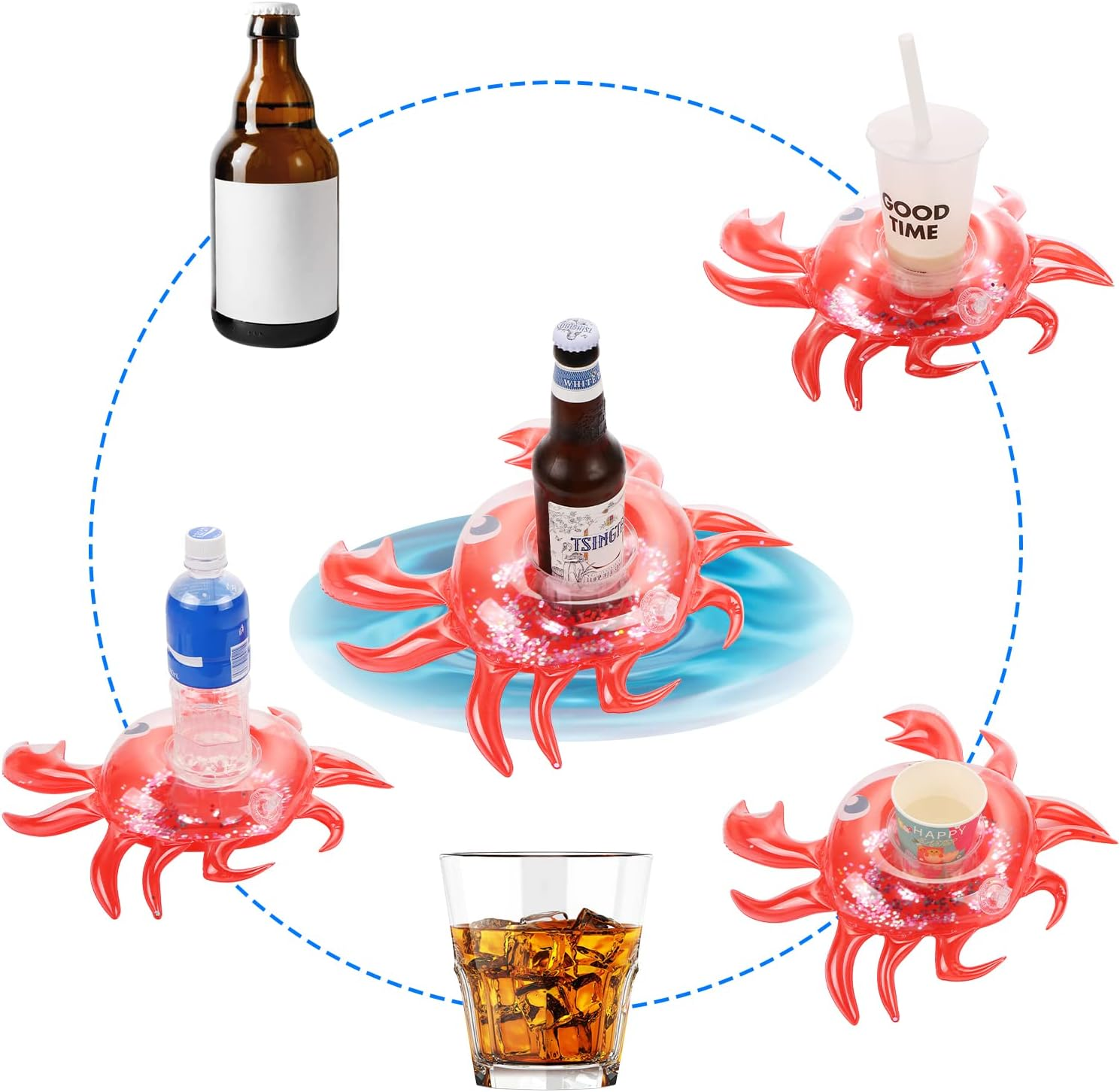 6 Pack Crab Inflatable Drink Holder, LIYDE Drink Floaties Floating Drink Holder for Swimming Pool Drink Holder for Pool Party Decorations Pool Accessories for Adults image number 6