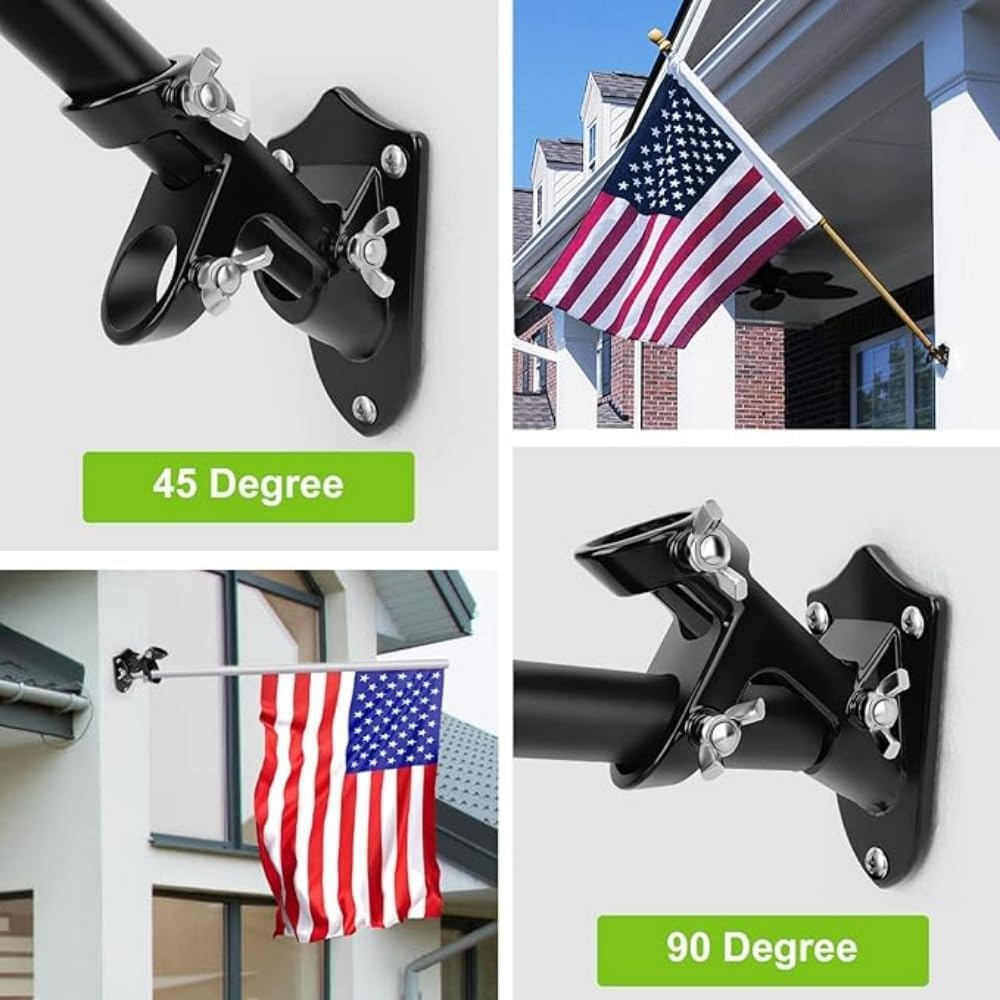 Flag Pole Holder, outside House Flag Pole Bracket, Heavy Duty Metal Flag Mount, Aluminum Alloy Mounting Brackets, Outdoor Flag Holder- Strong Rust Free (Black-1 Pack) image number 2