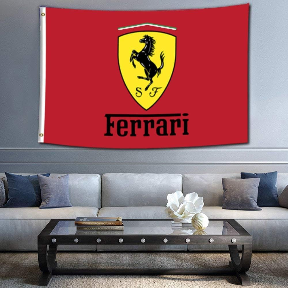 Ferraris Racing Flag 90 * 150Cm Banner with Two Brass Grommets Vibrant Colors for Garage Man Cave
