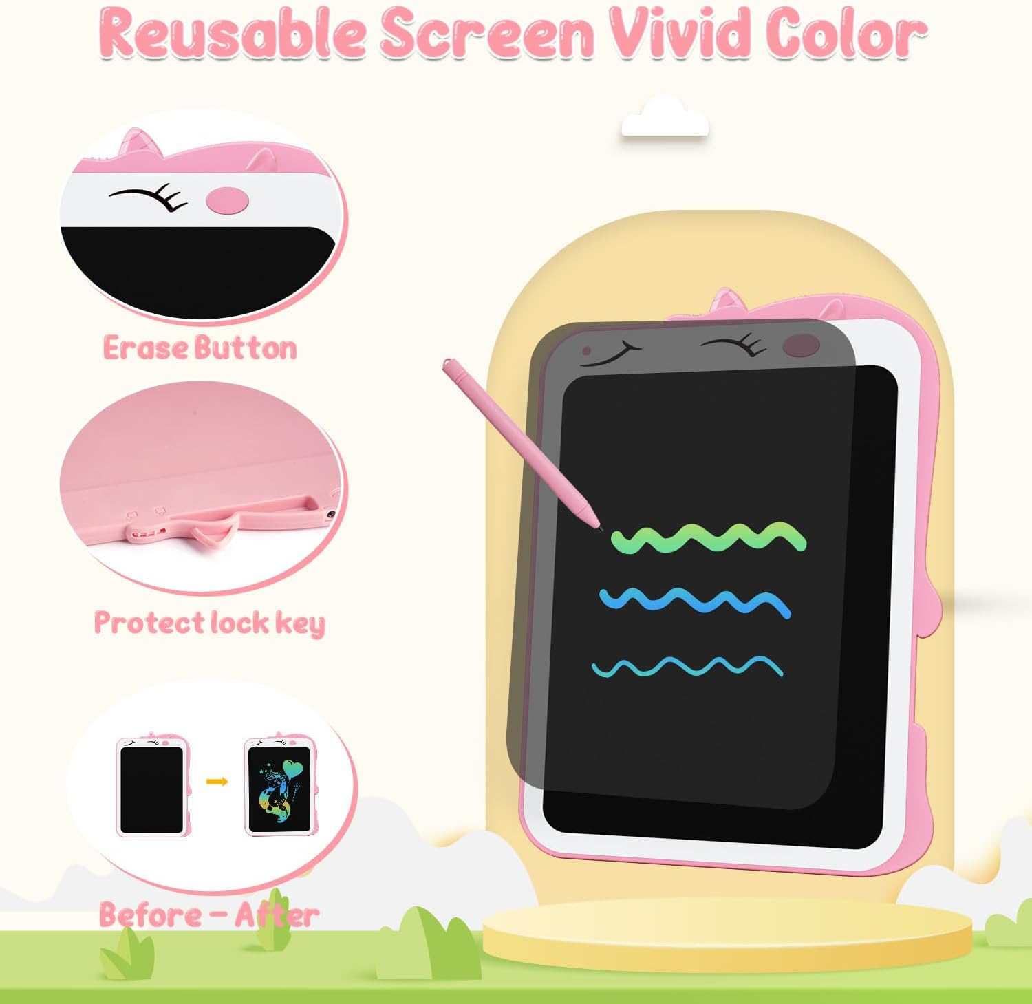 LCD Writing Tablet for Kids Unicorn Colorful Toddlers Toys Drawing Board,Educational Kid Toys Travel Toysfor 3 4 5 6 7 8 Year Old Girls Christmas Birthday Gift