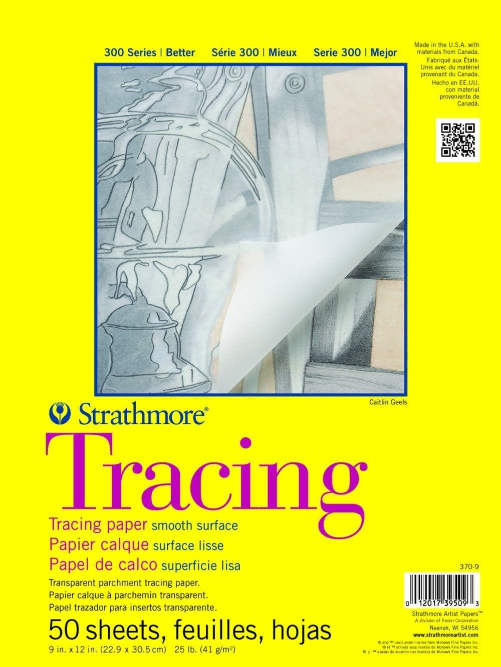 Strathmore 300 Series Tracing Paper Pad, Tape Bound, 11X14 Inches, 50 Sheets (25Lb/41G) - Artist Paper for Adults and Students, White image number 2