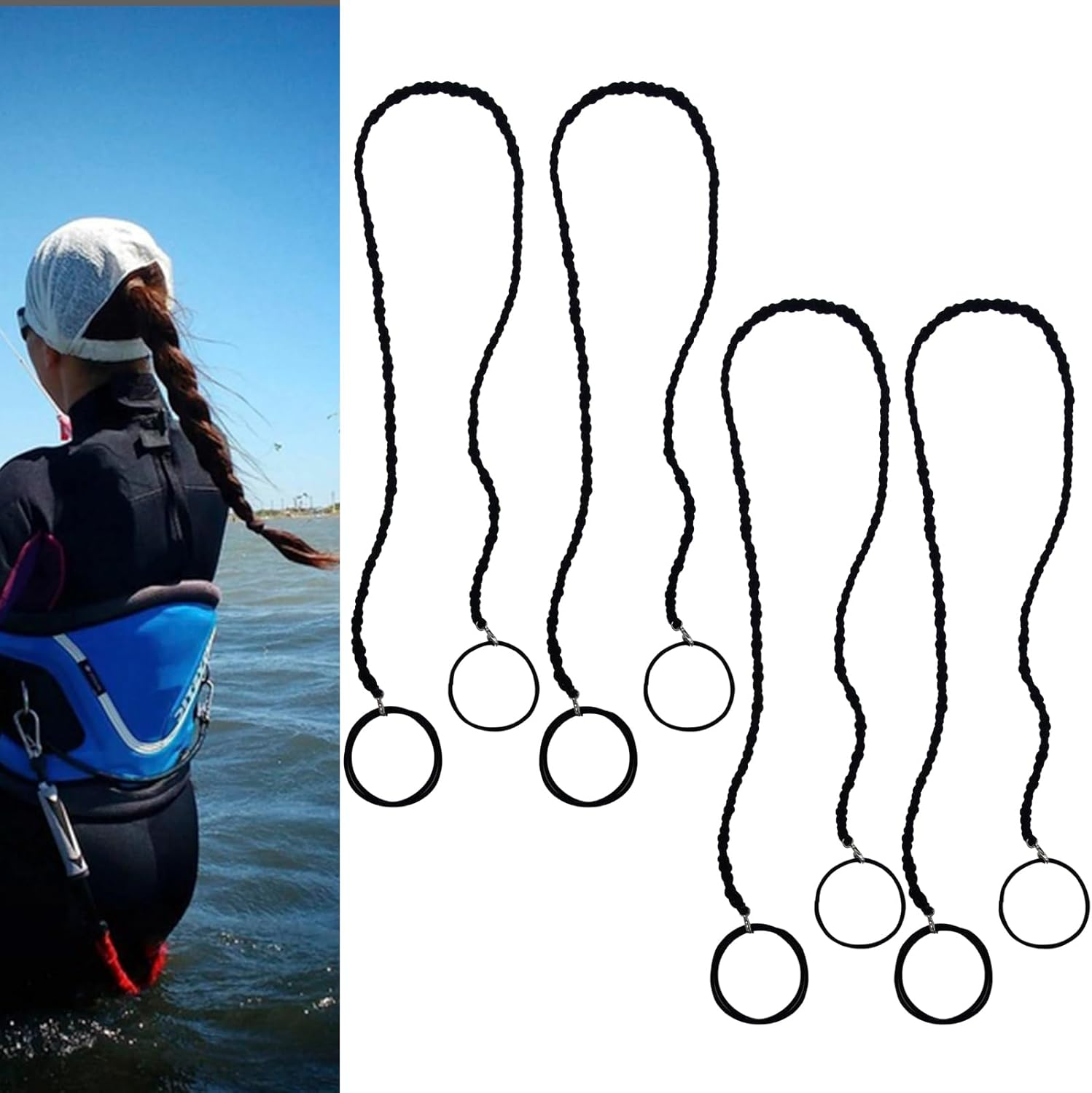 APCGSM 4PCS 25" Hair Ties for Women, Swimming Hair Ties Ponytail Holders Black Sport Elastic Hair Ties No Damage for Thick Hair Ponytail Wrap Hair Tie (4Pcs Black-25") image number 2