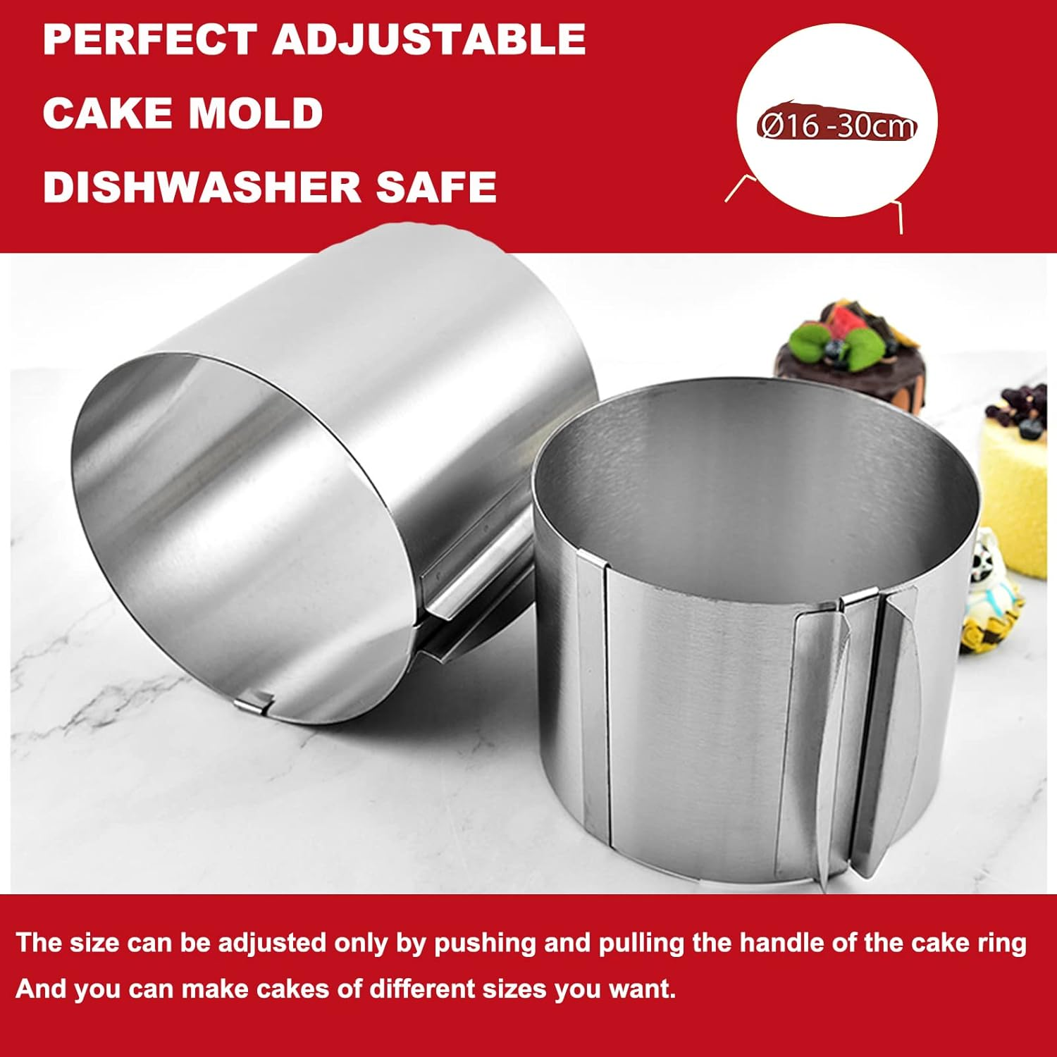 Cake Ring Adjustable Extra High 5.9 Inch - Stable Stainless Steel Baking Ring - Cake Ring with Precise Scaling Inside