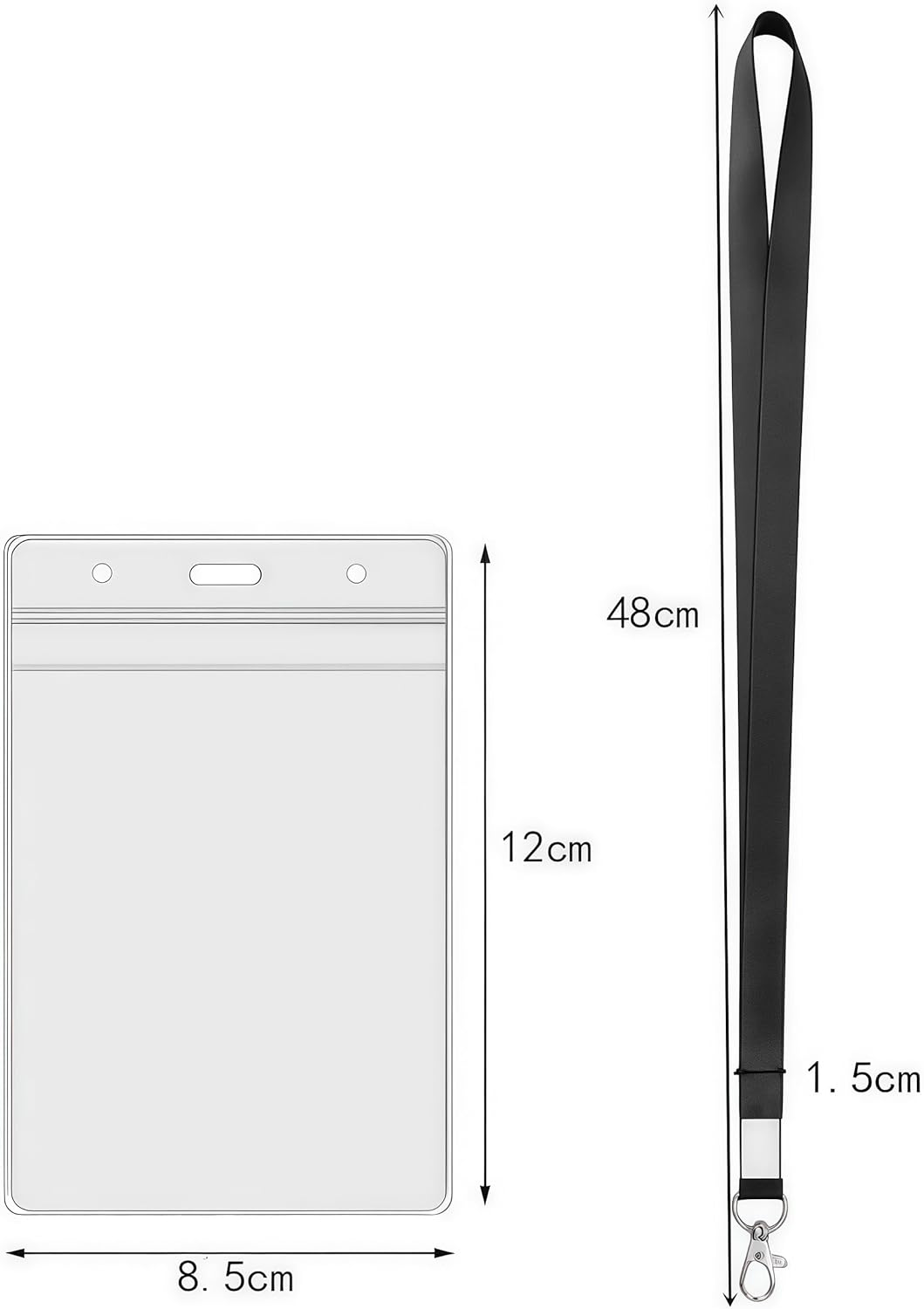 20 Pack Waterproof Clear Plastic Vertical Name Tags Badge ID Card Holders and 20 Pcs Flat Neck Lanyards for Office ID Name Tags（Black Flat Neck Lanyards）