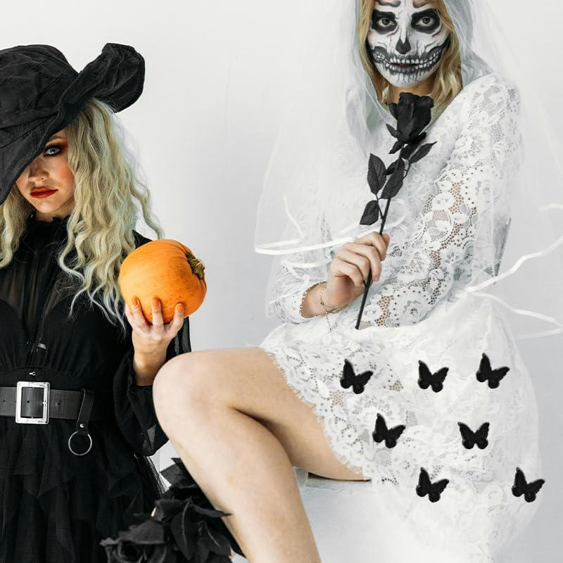 10Pcs Black Butterfly Hair Clips for Women Girls Halloween Lace Embroidery Butterfly Hair Barrettes for Thick Thin Hair Decorations for Party Prom Cosplay image number 3