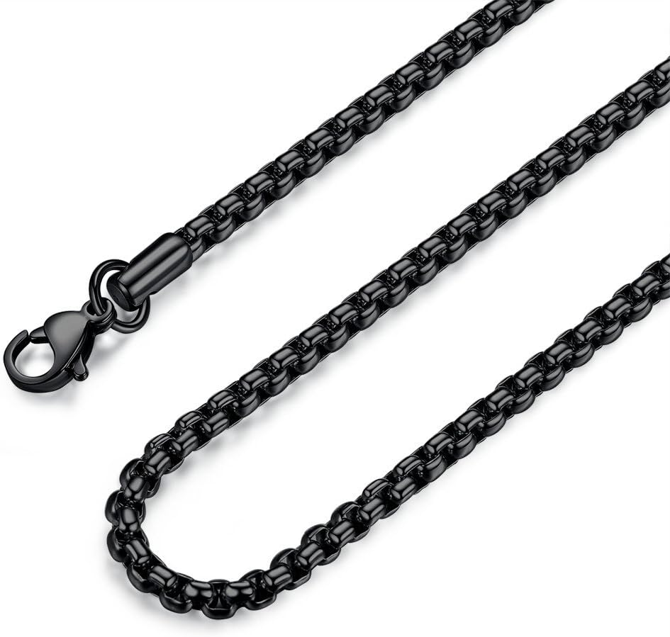 2-4MM Mens Womens Stainless Steel Black Rolo Cable Chain Necklace 18-36 Inch image number 5