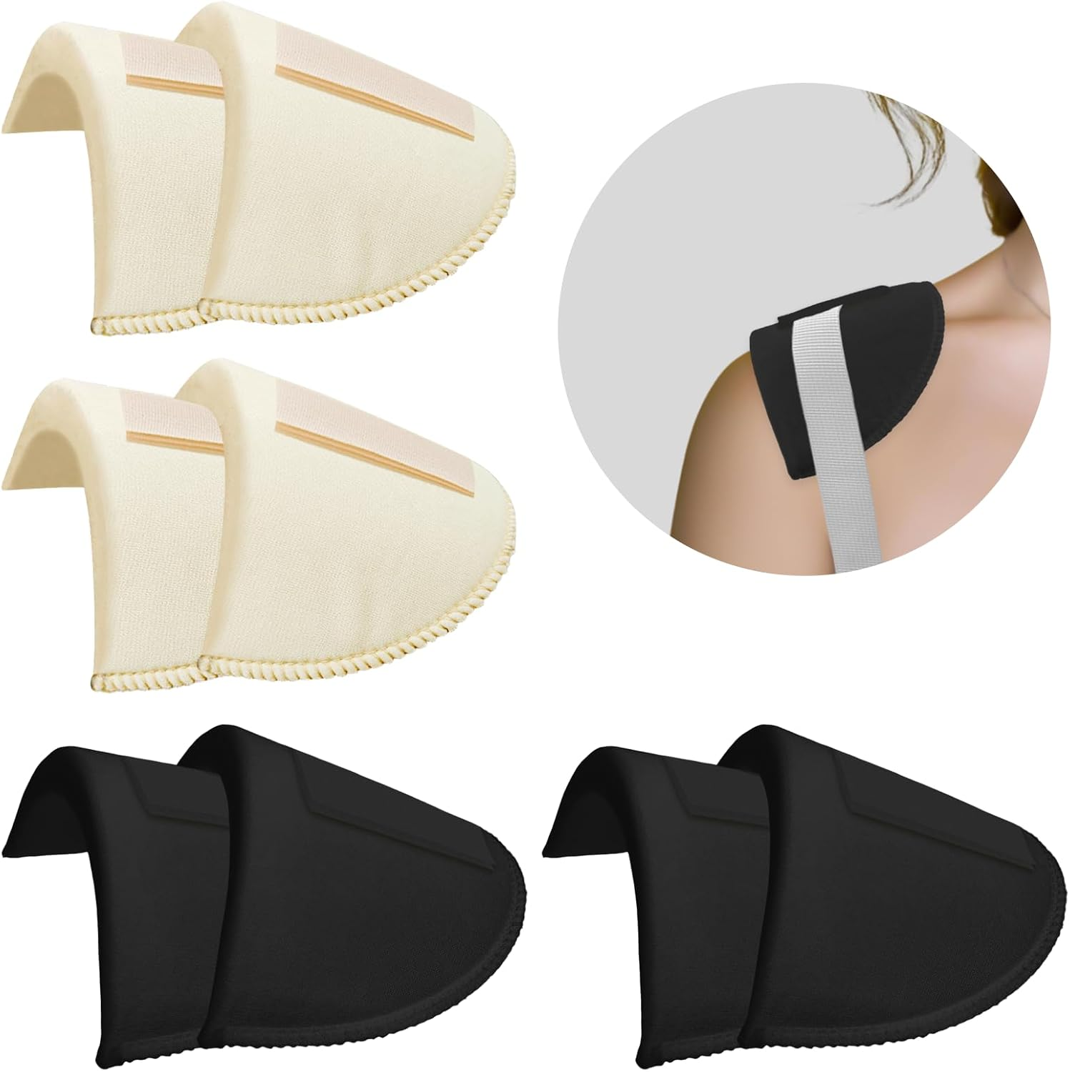 4 Pairs Set-In Shoulder Pads 1.5Cm Thickening Foam Shoulder Pads for Womens Clothing Sewing Supplies Breathable Sponge Pads for Sloping High Low Shoulders Blazer Suit (Black & White)