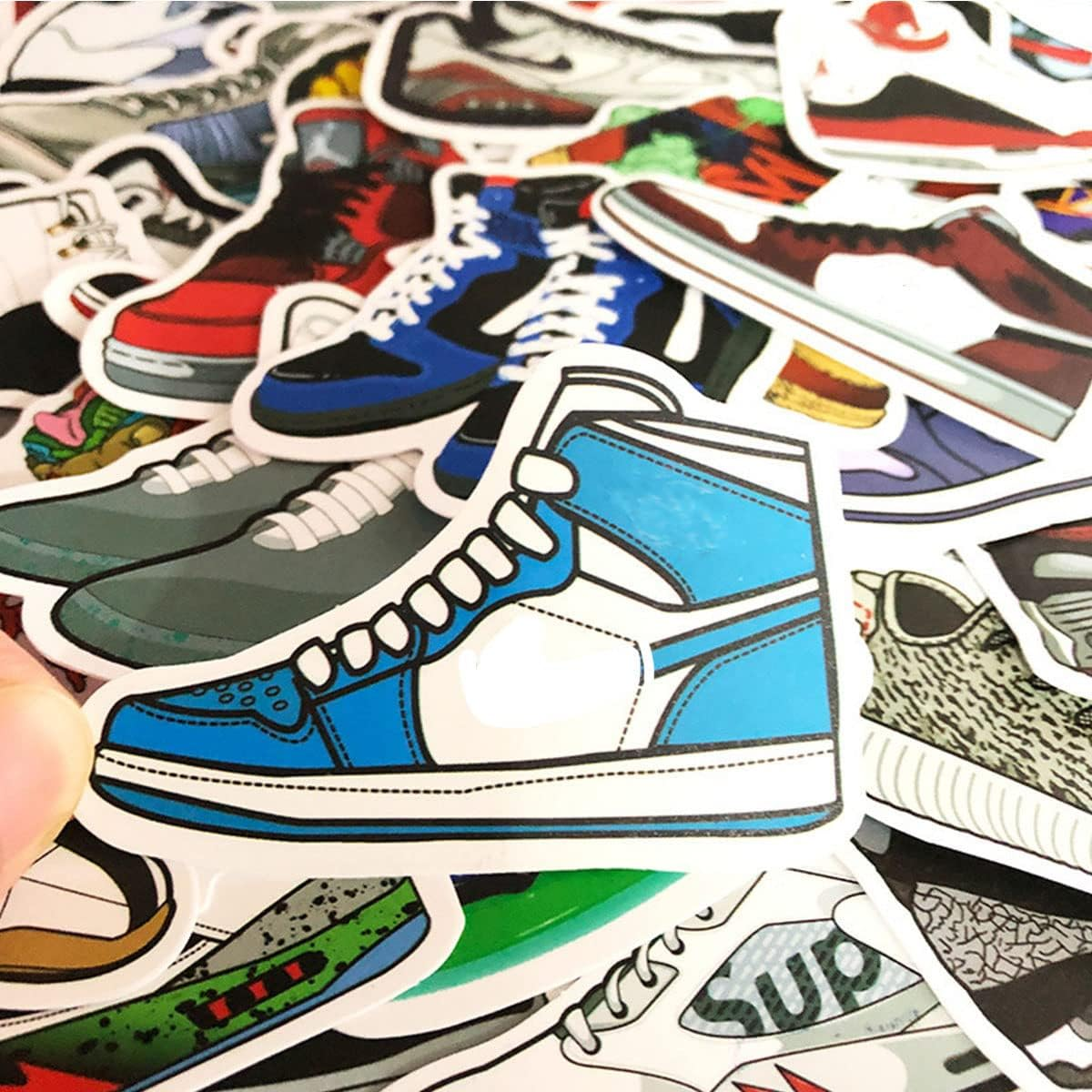 50 Pcs Basketball Shoe Stickers for Water Bottle Hydroflask Bike Computer Sneaker Stickers Waterproof for Laptop, Skateboard(Vinyl Decals, Cars, Water Bottle, Boys, Kids, Teens image number 2