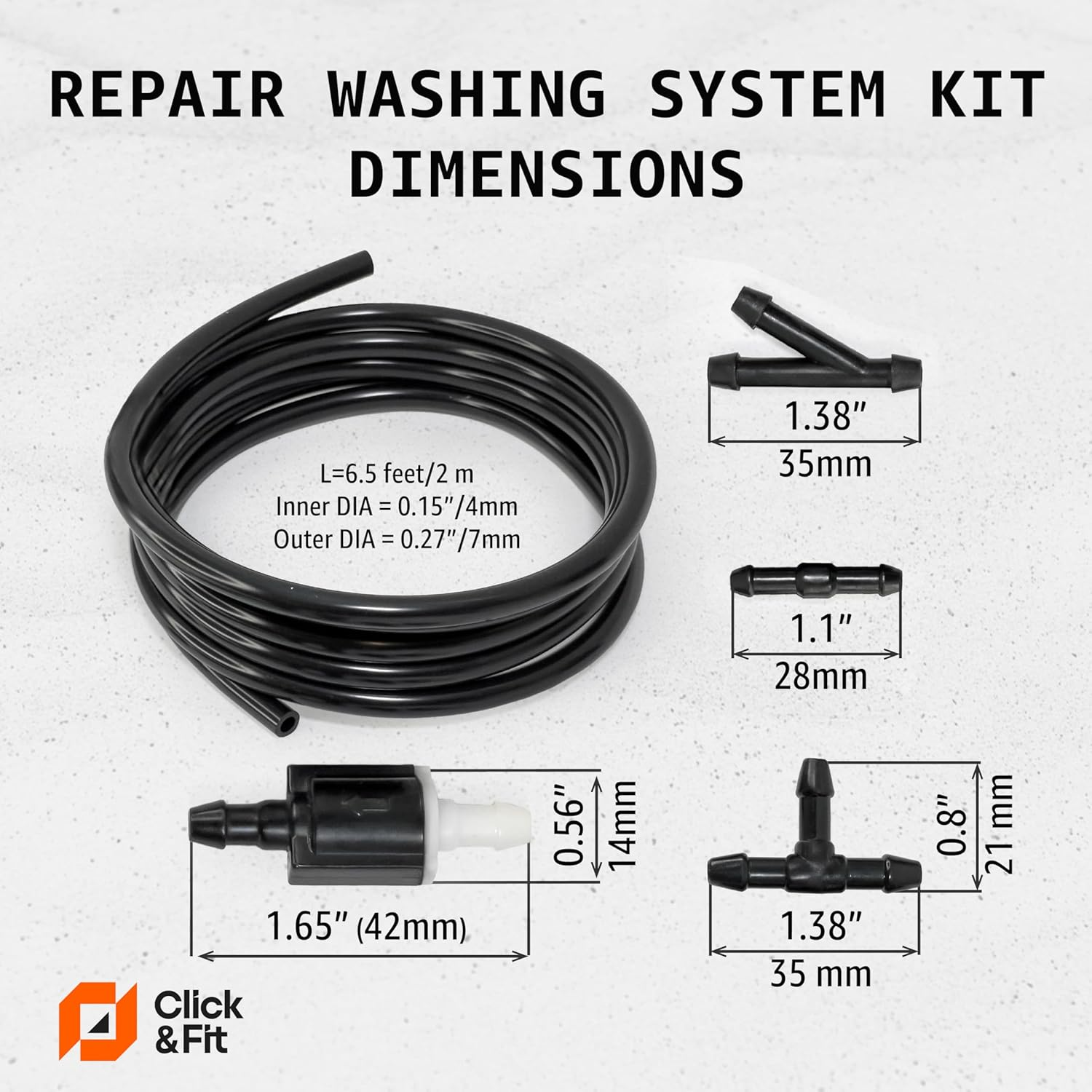 Universal Kit Windscreen Washer Check Valves, Hose, Connectors for Toyota, Ford, Chevrolet, Nissan and Other Vehicles; Extended Repair Kit for Wiper Washer Check Valves by Click&Fit Accessories image number 3