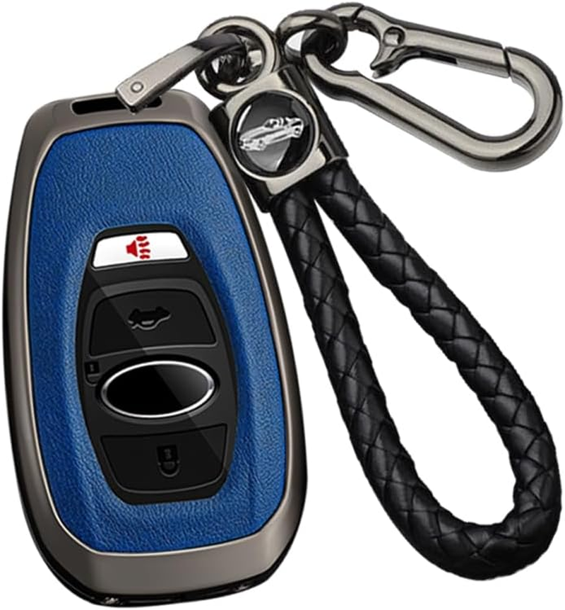 Ontto Alloy Car Key Fob Cover Fit for Subaru Forester Crosstrek Outback WRX Ascent BRZ Impreza Legacy Leather Smart Key Case Shell Key Holder Bag Keyring Keychain Protector Accessories Silver-Brown