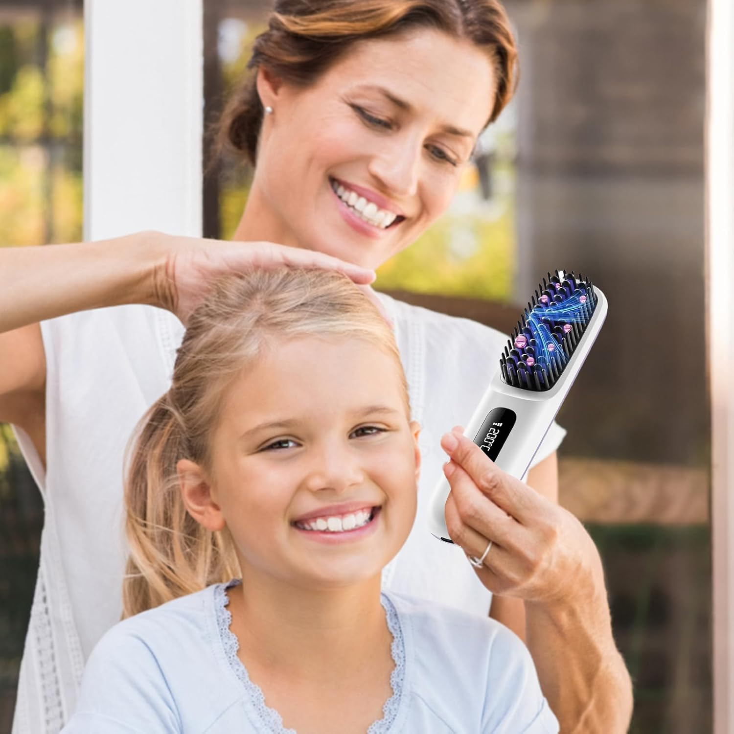 Portable Straightener Brush, Portable Hair Straightener with Led Display, 3 Temperature Settings Hot Comb for Black Women Hair, Cordless image number 4