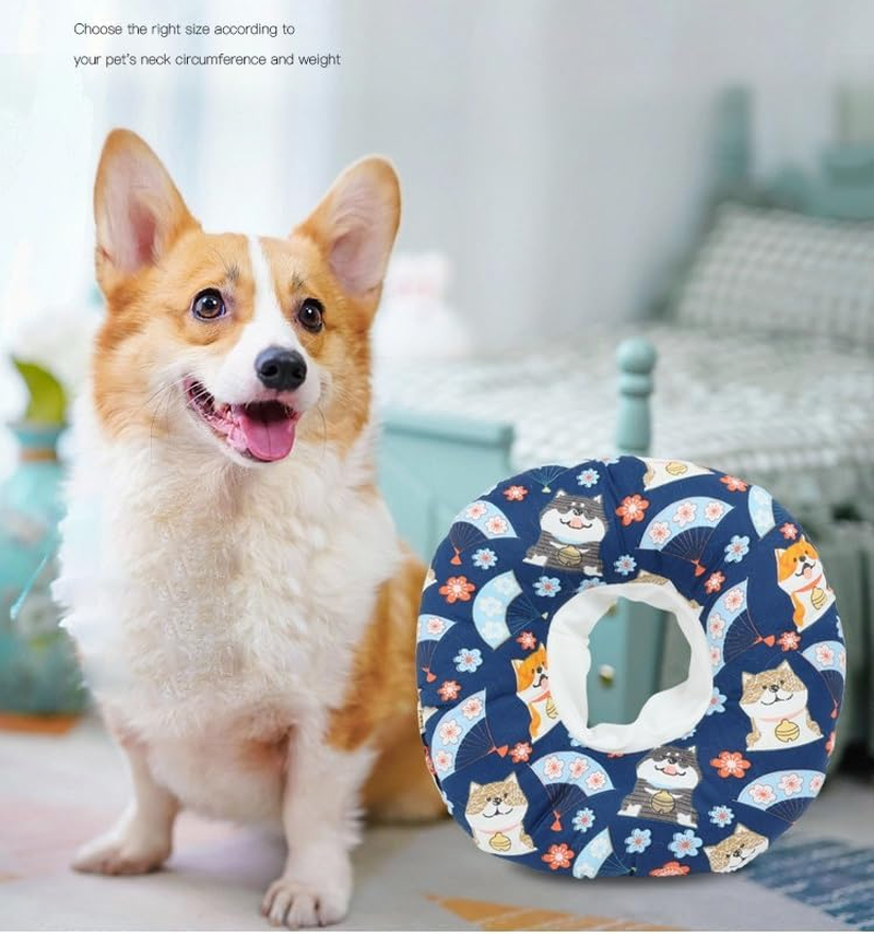 Cat/Puppy Recovery Collar Cone, after Surgery Pet Bumper, Unique Design Pattern, Healing Neck Pillow Pet Recovery Dog Collar, Soft, Hypoallergenic, Adjustable, Breathable (Blue, Medium) image number 3