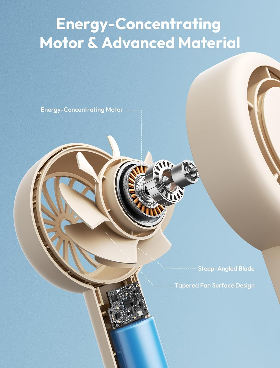 Aecooly Portable Handheld Turbo Fan [24H Max Cooling Time], 4500 Mah 5 Speeds USB Rechargeable Mini Personal Battery Operated Small Pocket Cooling Fan, Travel Essentials, Gifts for Women, Lash - Beige image number 4