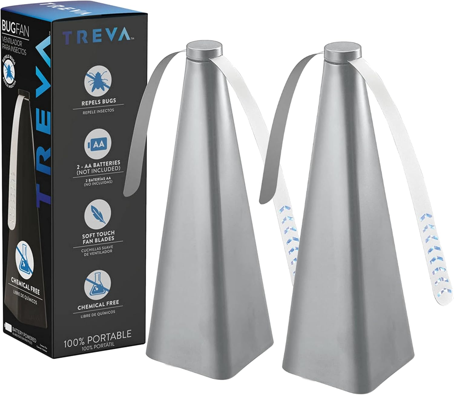 Treva Chemical Free Bug Fan, Fly Deterrent with Holographic Blades to Clear Bugs, Mosquitoes, and Flies, Battery Powered Fly Fan (2, Silver) image number 1