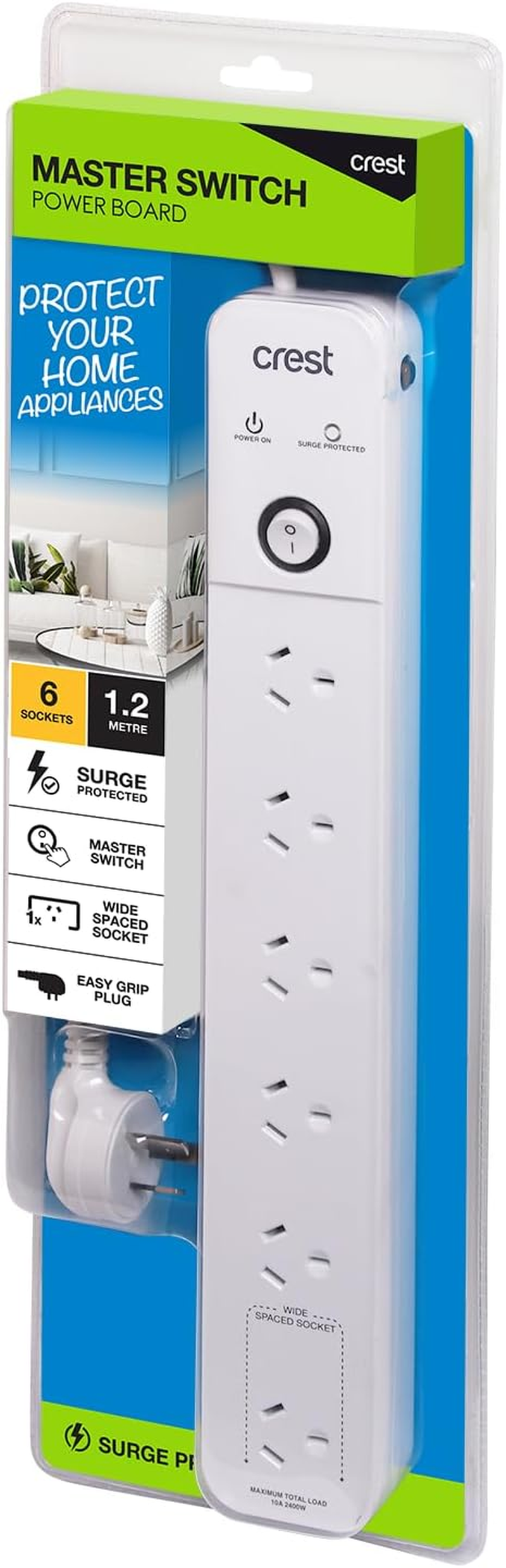 Crest Power Board 6 Socket 1 Switch Surge Protected 1.2M image number 3
