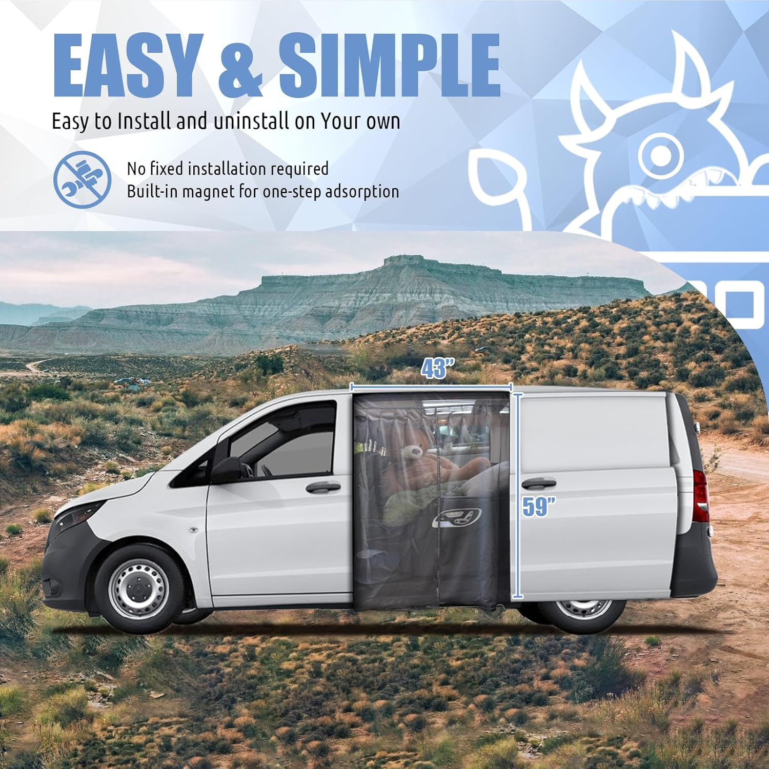 Compatible Mercedes Metris Van Insect Net Polyester Car Mosquito Net Universal Size Magnetic RV Sliding Door Mosquito Net Van Life Essentials (Small) image number 3