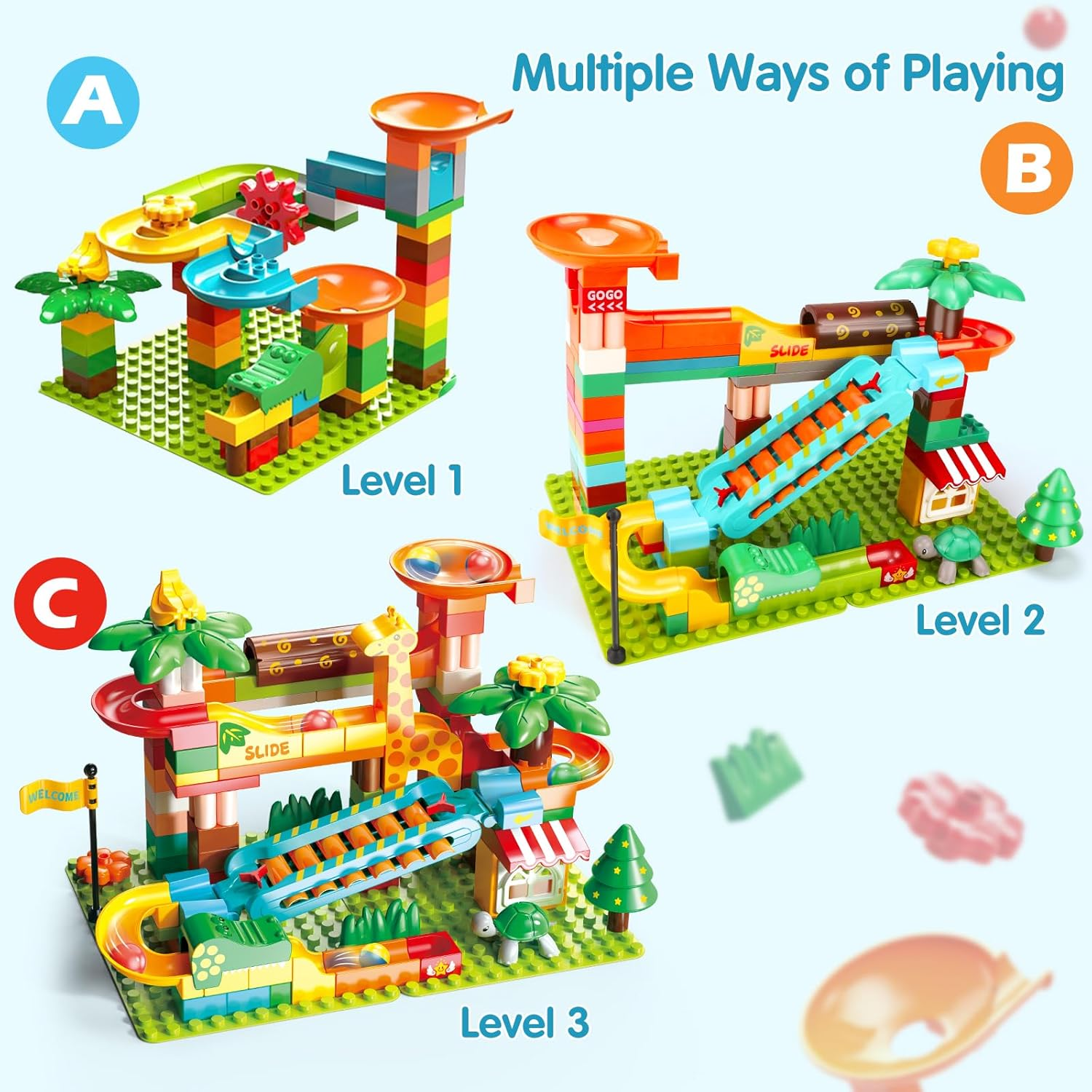 REMOKING Large Marble Run Building Blocks,109Pcs Puzzle Race Track Compatible with All Major Brands,Construction Building Big Blocks Toys,Stem Learning Toy,Gift for Kids Boys Girls Age 3 4 5 6 7+ image number 5