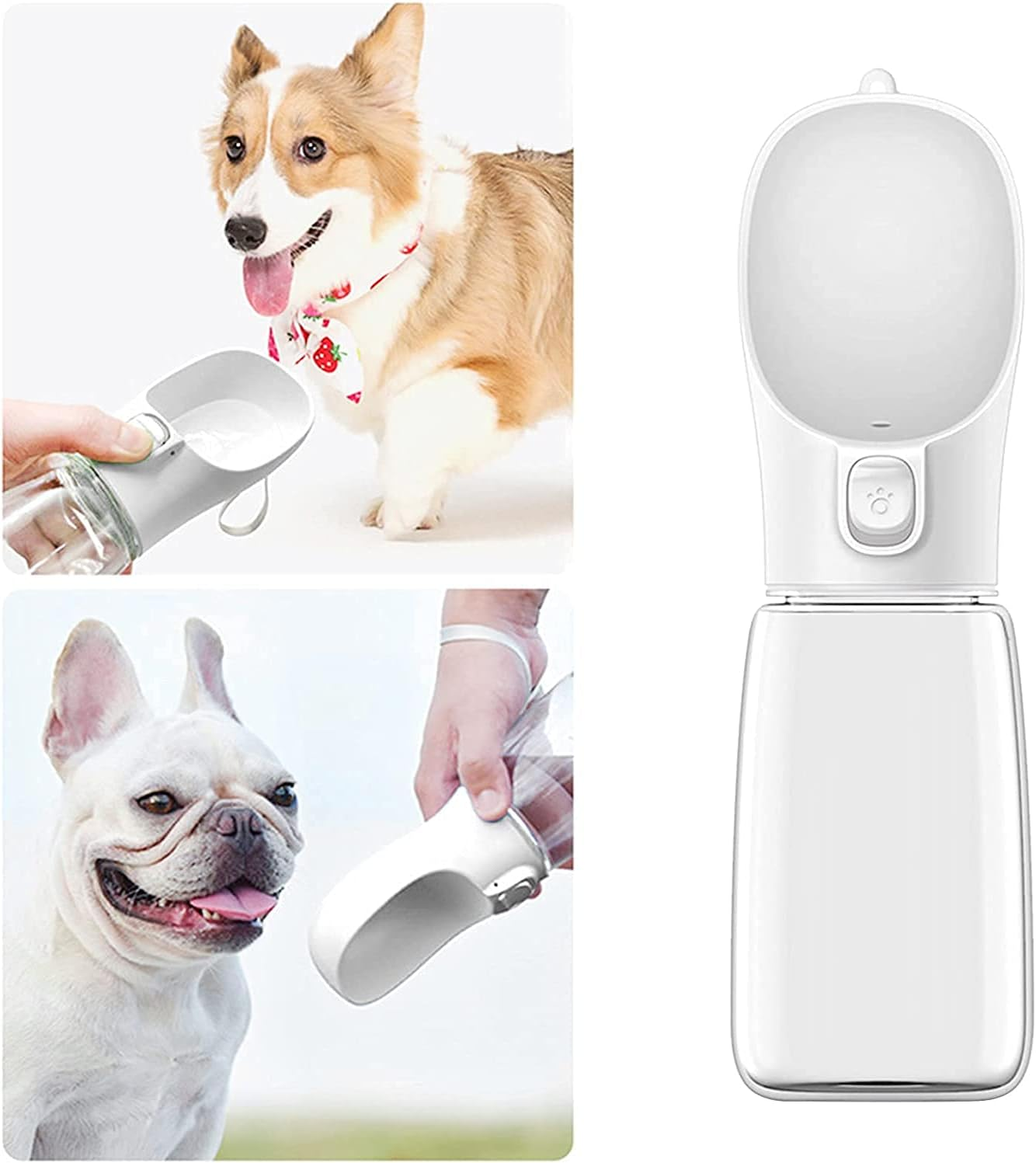 Dog Water Bottle, Leakproof Portable Dog Water Dispenser with Drinking Feeder, Outdoor Travel Drinking Bowl for Dogs Pets Cats Puppy Outdoor Walking Hiking, White,550Ml image number 4