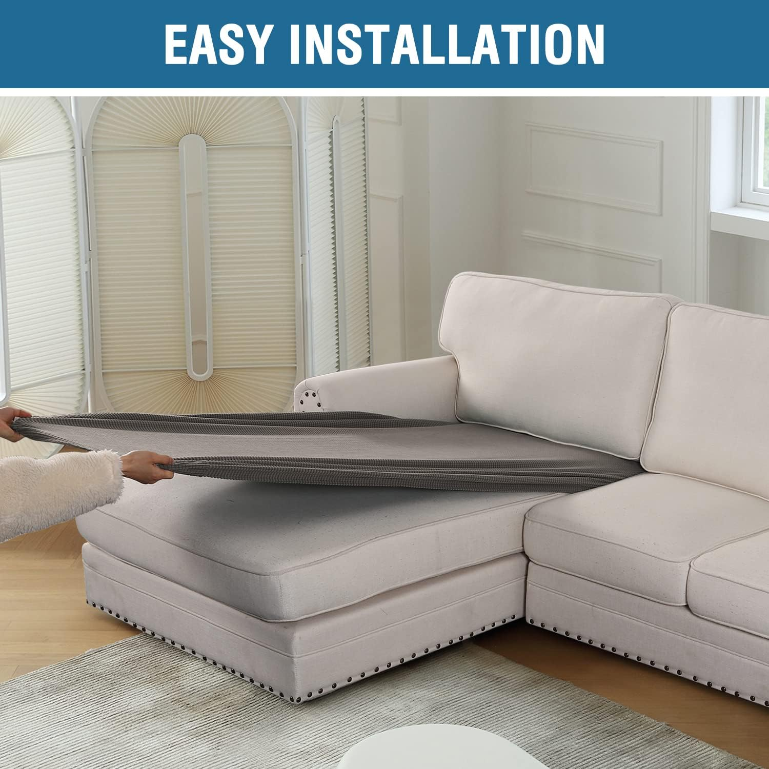 H.VERSAILTEX Sectional Couch Covers 1 Piece Chaise Slipcover L Shape Separate Cushion Couch Chaise Cover for Both Left/Right Sectional Couch, Taupe image number 2