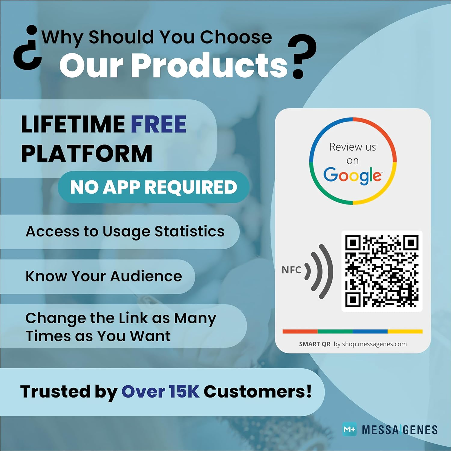 MESSAGENES | Review Us on Google QR Code Stickers | Reusable Smart QR Code and NFC | 1 Rectangular Unit | Easy Reviews | Modify Link Whenever You Want | Google Decal for Business | Premium Materials image number 5