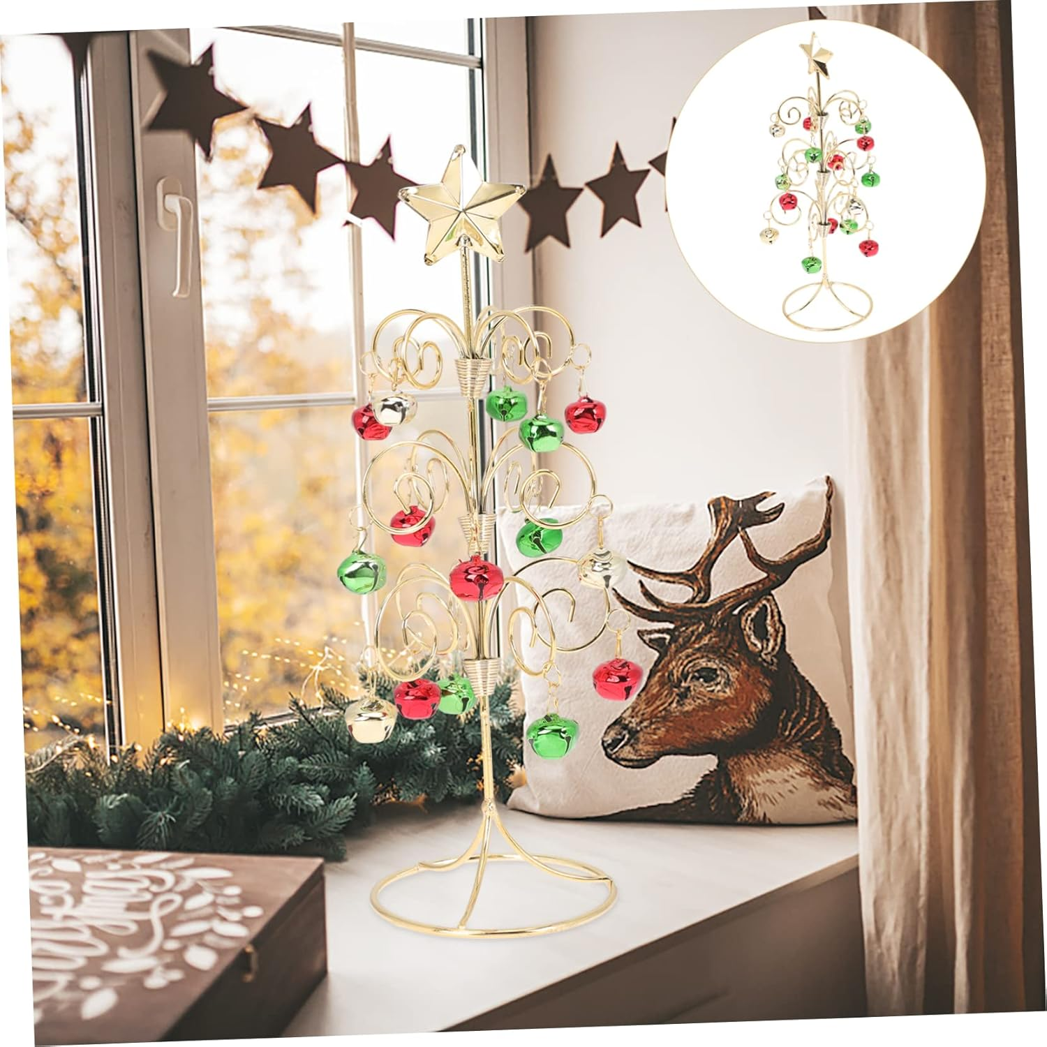 Outanaya Miniature Wrought Iron Christmas Tree 28Cm Small Desktop Xmas Tabletop Tree Red Green Gold Decorative Holiday Party Supplies image number 2