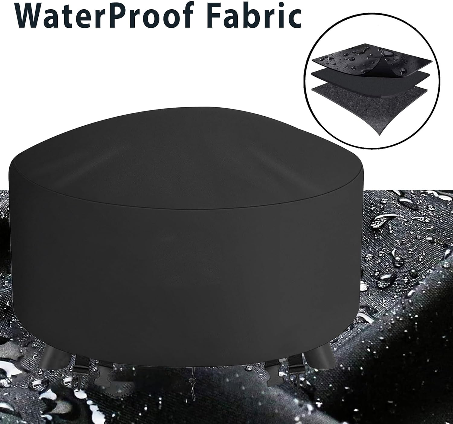 Fire Pit Cover round 81CM BBQ Cover Outdoor Waterproof Firepit Cover Patio Fire Table Cover Outdoor 32 Inch round Fire Bowl Cover for Garden, Lawn, Heavy Duty 600D - 81X81X40Cm image number 4