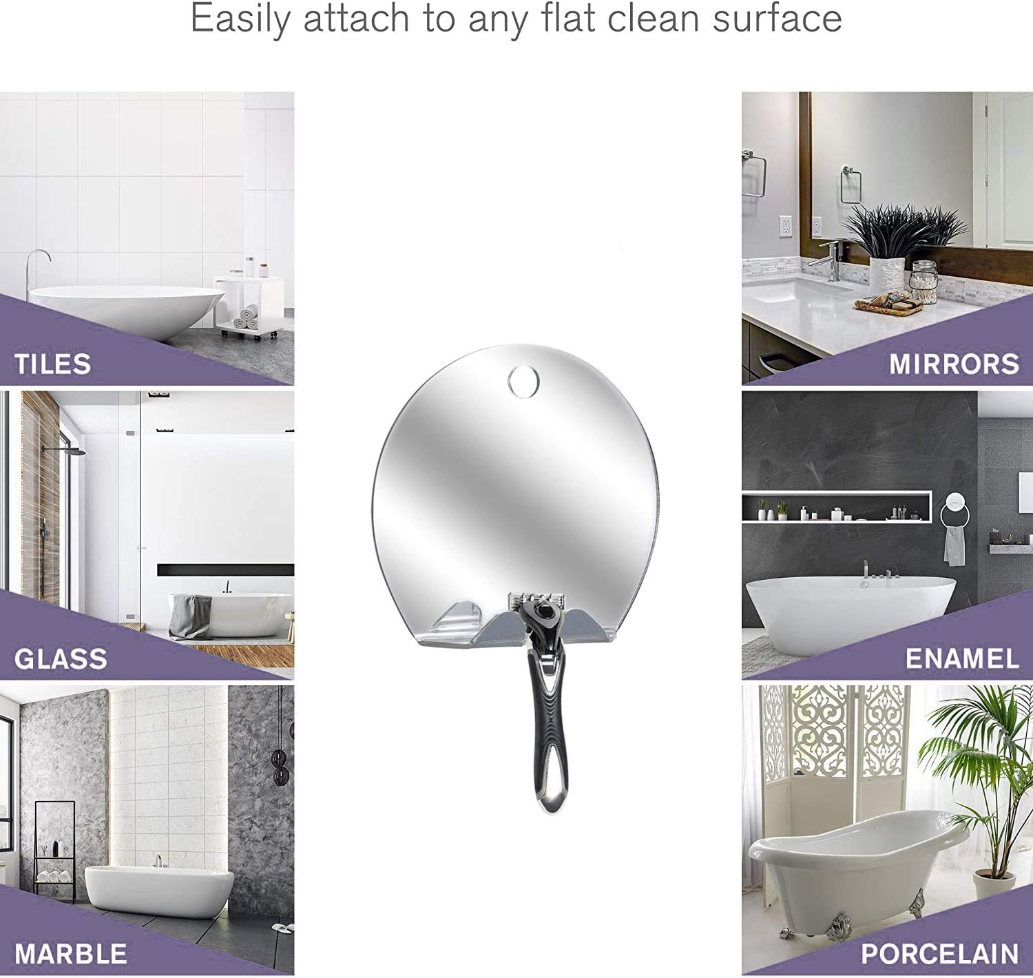 Shower Mirror Travel Mirror Unbreakable Portable Shaving Mirror, Hanging Razor Toothbrush, Round image number 1