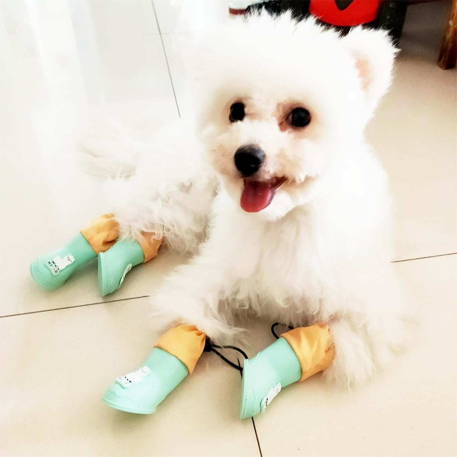 4Pcs Waterproof Dog Boots Dog Shoes for Snow and Rain Middle and Small Dogs (Blue Alpaca, S) image number 5