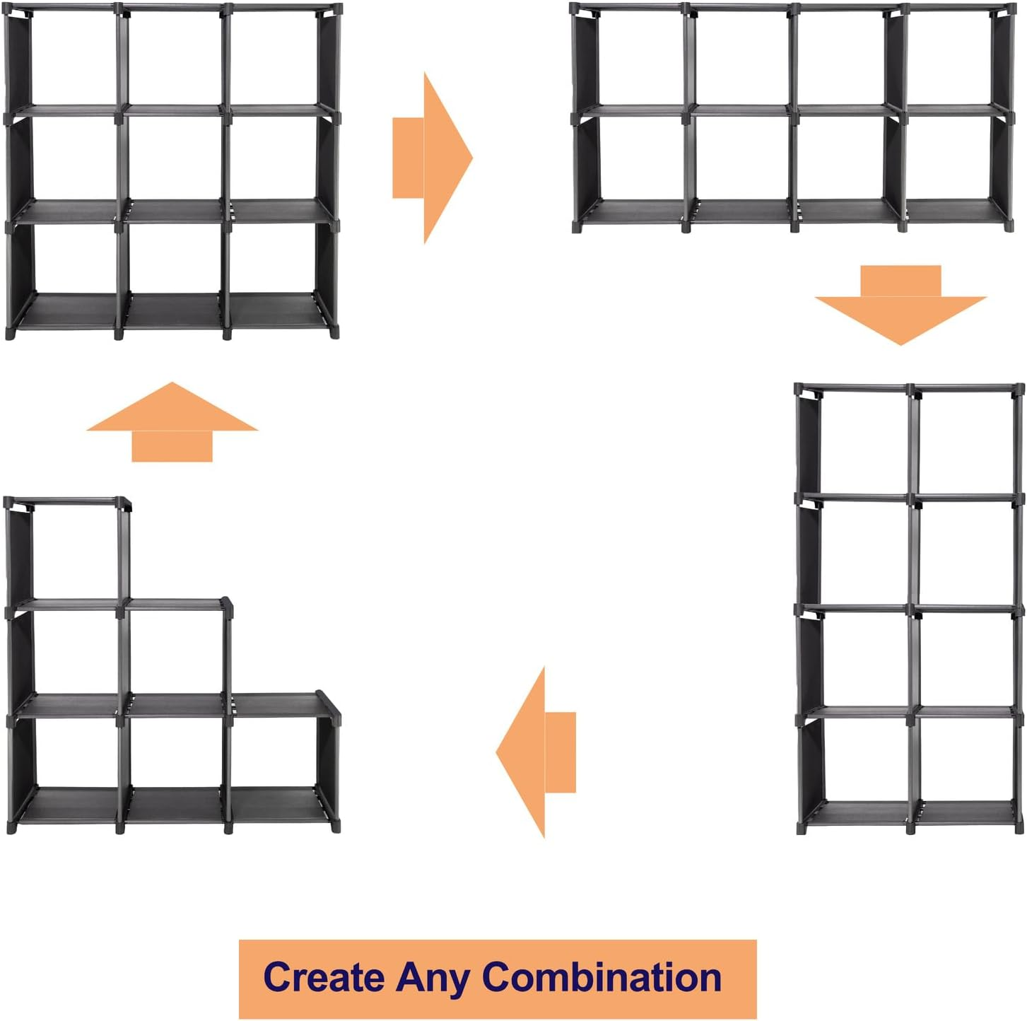 SORTI Storage Organizer, 9 Cubes, Wardrobe Closet Storage Shelves, DIY Closet Cabinet, Bookcase, Shelf for Bedroom, Living Room, Black with Rubber Mallet, Toy Storage, Books, Shoes, Clothes image number 1