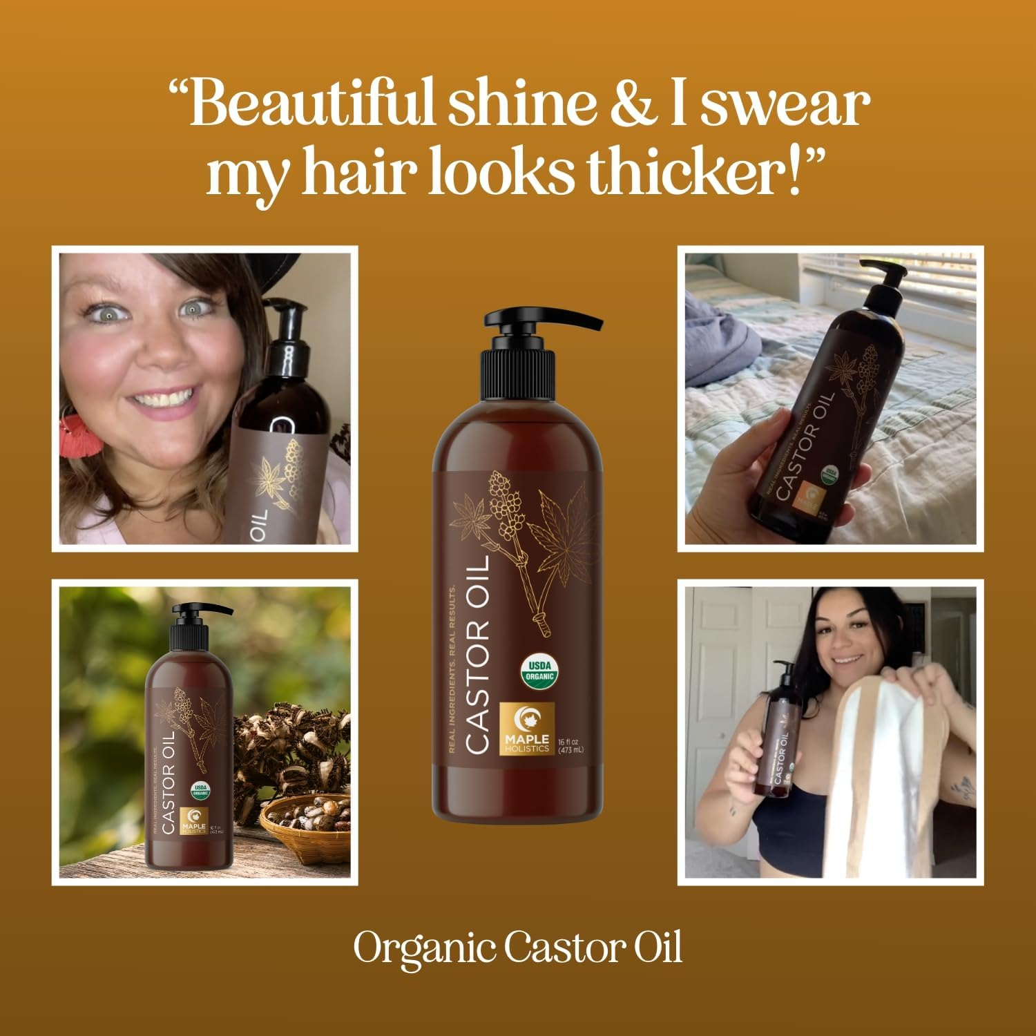 Organic Castor Oil for Hair Growth - USDA Organic Castor Oil for Eyelashes and Eyebrows - Extra Virgin Hexane Free Organic Hair Oil for Dry Damaged Hair - Carrier Oil for Essential Oils Mixing image number 6