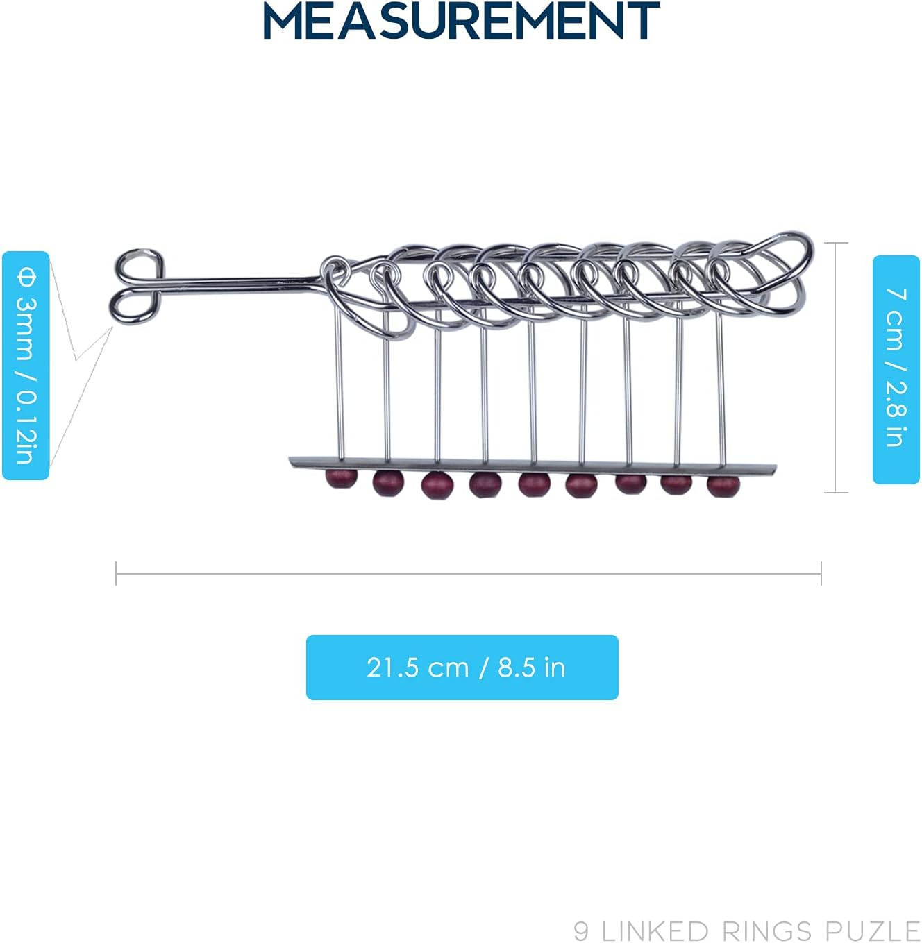 KAILIMENG 9 Linked Rings Metal IQ Puzzle - Brain Teaser Classical Chinese Rings image number 2