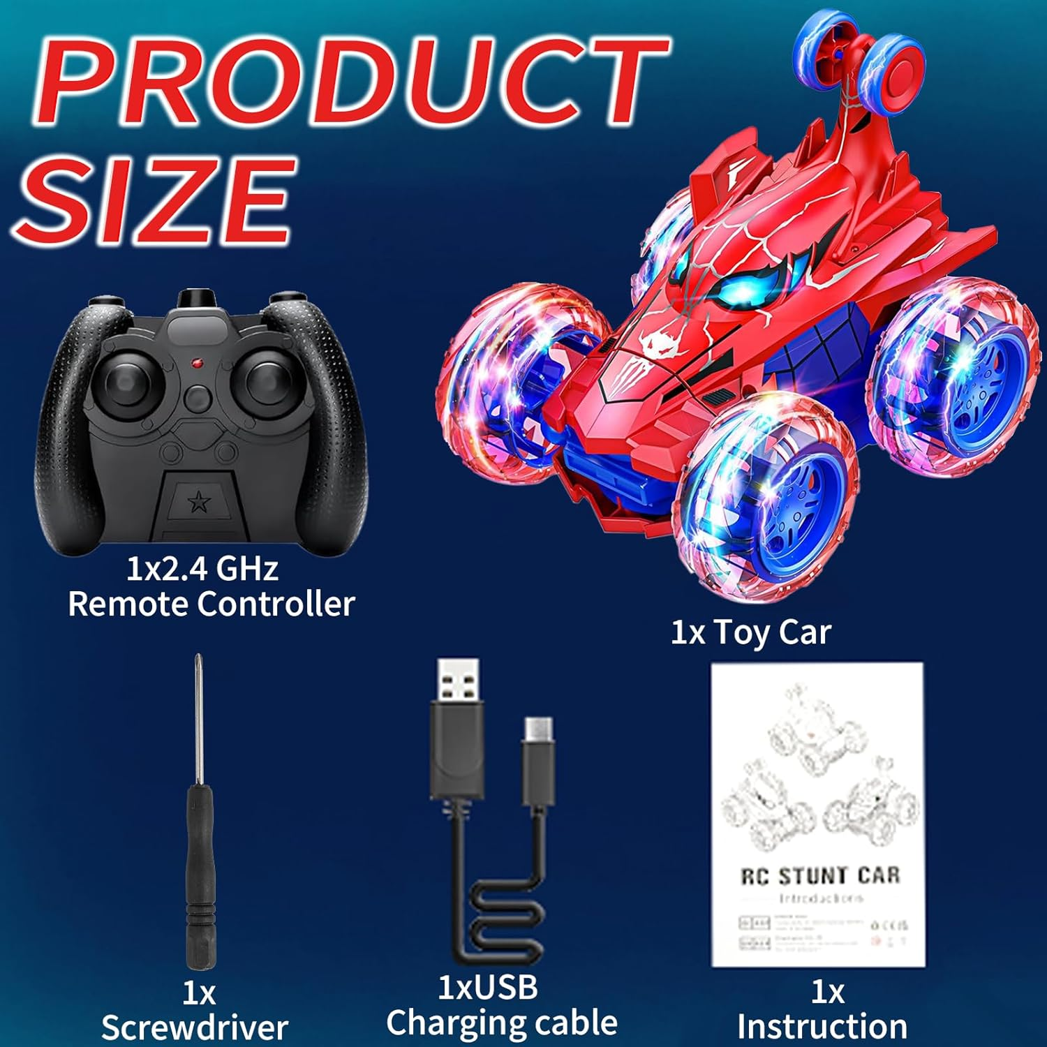 Spider Remote Control Car RC Cars Toys,With Headlight Double Sided Off-Road 360&deg; Rotating Rechargeable 4WD RC Stunt Car Indoor Outdoor Spider Toys for Boys Age 4-12 image number 2