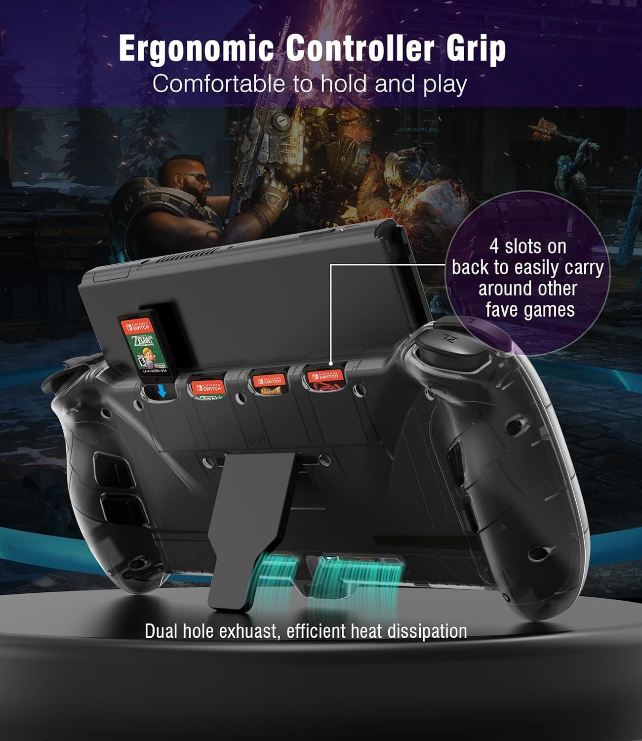 ZONEY Switch Controller for Nintendo Switch/Oled, One-Piece Joypad Switch Pro Controller for Handheld Mode, Ergonomic Handheld Switch Grip Controller with 6-Axis Motion Control, Turbo & Mapping (Black) - Black image number 5