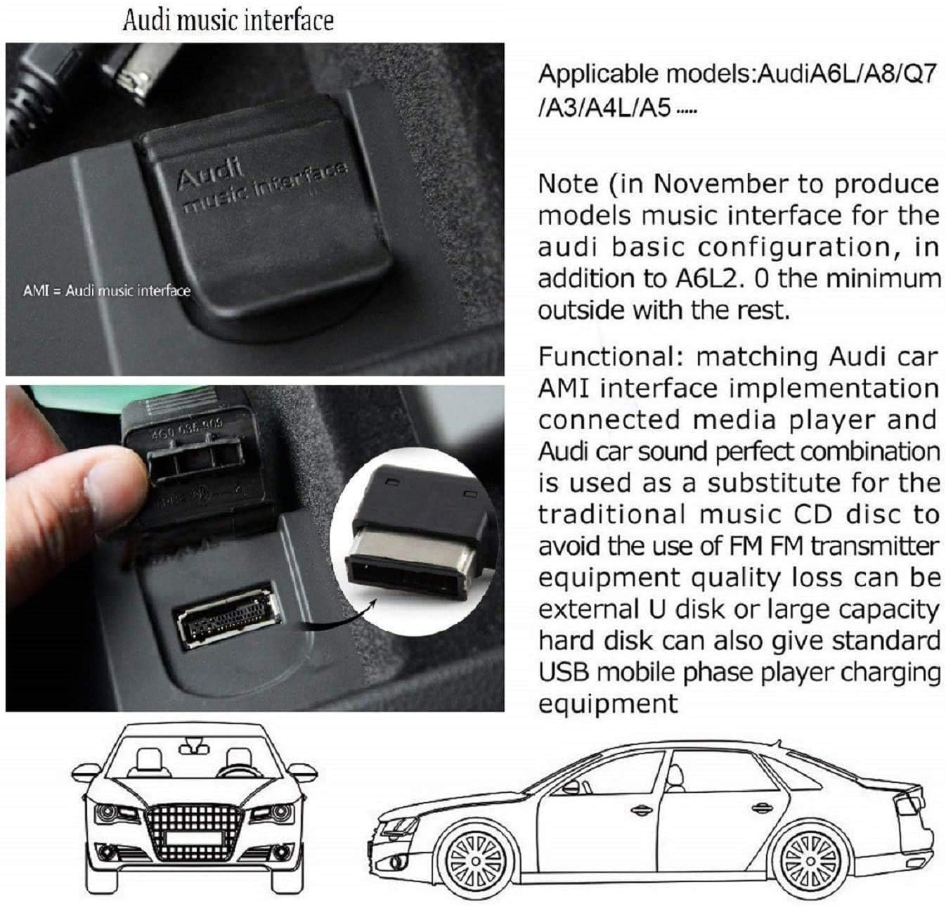 AMI MMI MDI Aux Interface Adapter Cord for Iphone 12 11 Xs Max XR X 8 7 6 Compatible with Audi A3/A4/A5/A6/A8/S4/S6/S8/TT, Car Audio Charging Dongle Compatible for VW Tiguan CC Magotan image number 6